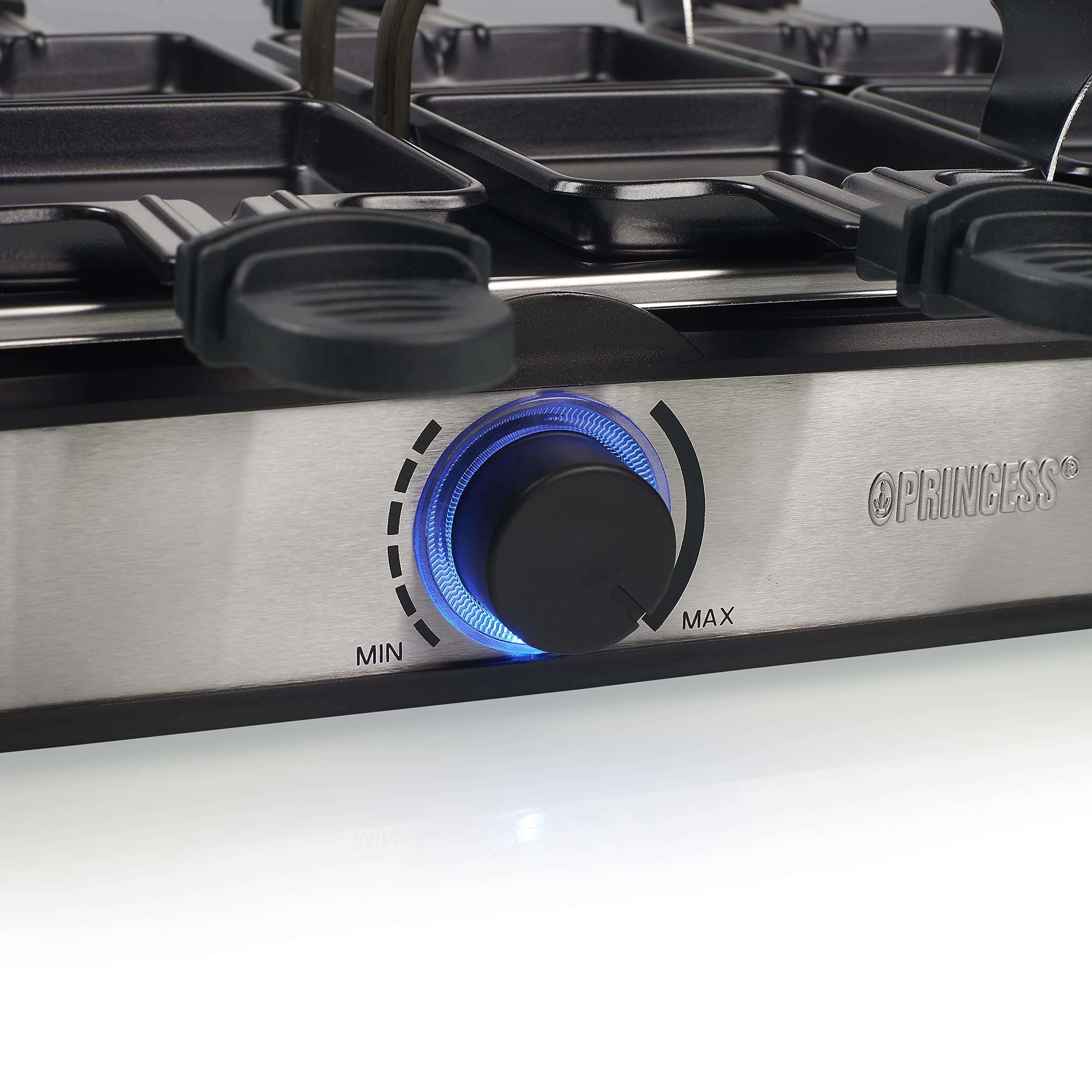 Princess Grill Raclette Deluxe – z Płytą z Kamienia I Aluminium, Dwustronny, Dla 8 Osób, Patelnia Do Raclette, 1400 W, Termostat, Stal Nierdzewna, Szczotkowana, 162635
