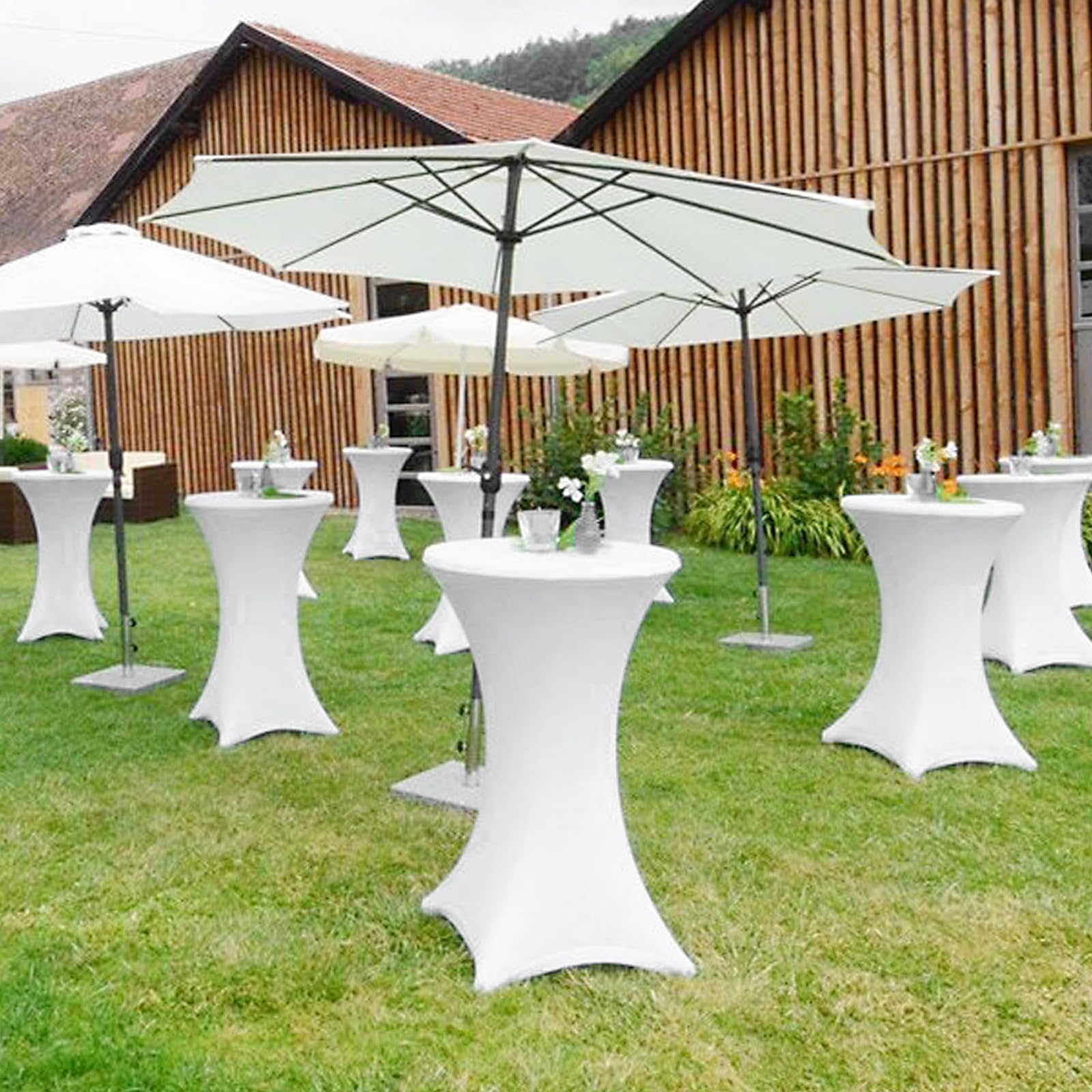 Paquete de 6 manteles elásticos de elastano con esquinas cuadradas de 80 x 110 cm, color blanco, para mesa alta, impermeables, para cóctel, bar, boda, cóctel, fiesta, banquete (blanco)
