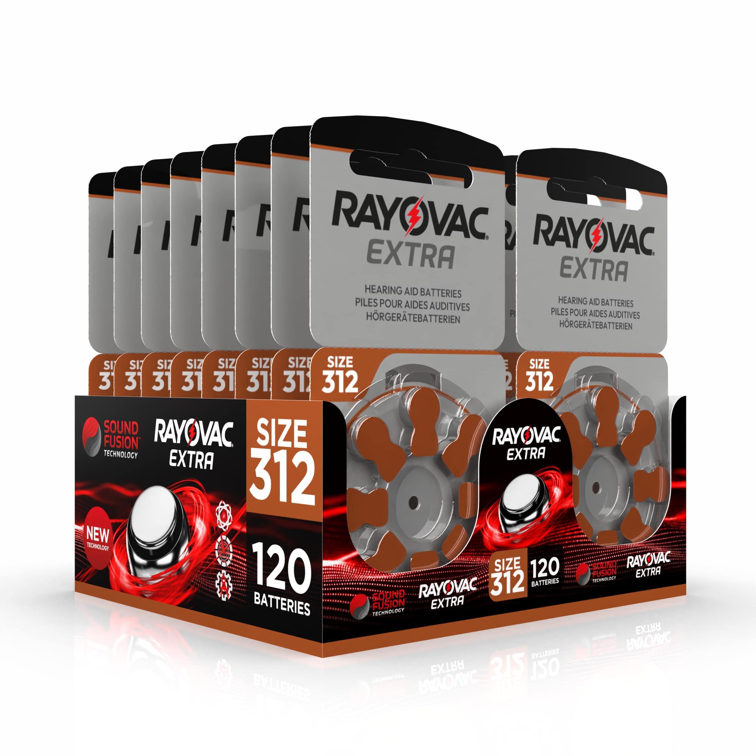 120 Piles pour appareils auditifs Rayovac Extra modèle 312, Longue durée, compatibilité Universelle, sans Mercure (15 blisters de 8 Piles)