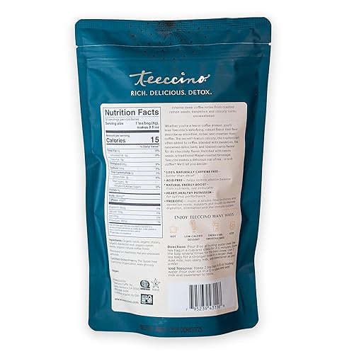 Miniatura 2 de Teeccino Té de hierbas de diente de león, 50 bolsas de té ecológicas sin etiquetas, tostado oscuro, sin cafeína, prebiótico, sin gluten, 3 veces más