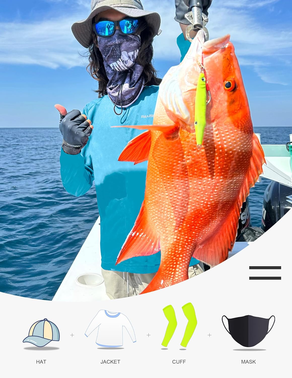 Men's Sun Protection Fishing Shirts UPF 50+ Lightweight Hoodie Long Sleeve UV SPF Hooded Shirts with Mask Rash Guard - Image 4