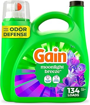 Gain Liquid Laundry Detergent with Odor Defense, Moonlight Breeze Scent, Laundry Soap For HE Washing Machines, 177 fl oz, 134 Loads Packaging May Vary