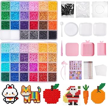Mini Fuse Beads Kit, 20800pcs 2.6mm Iron Beads Set for Girls Boys DIY Crafts, 48 Colors DIY Art Craft Fuse Beads, Bead Melting Arts Crafts Kit with Pegboards Ironing Papers Tweezers Bead Pen 10 Chain