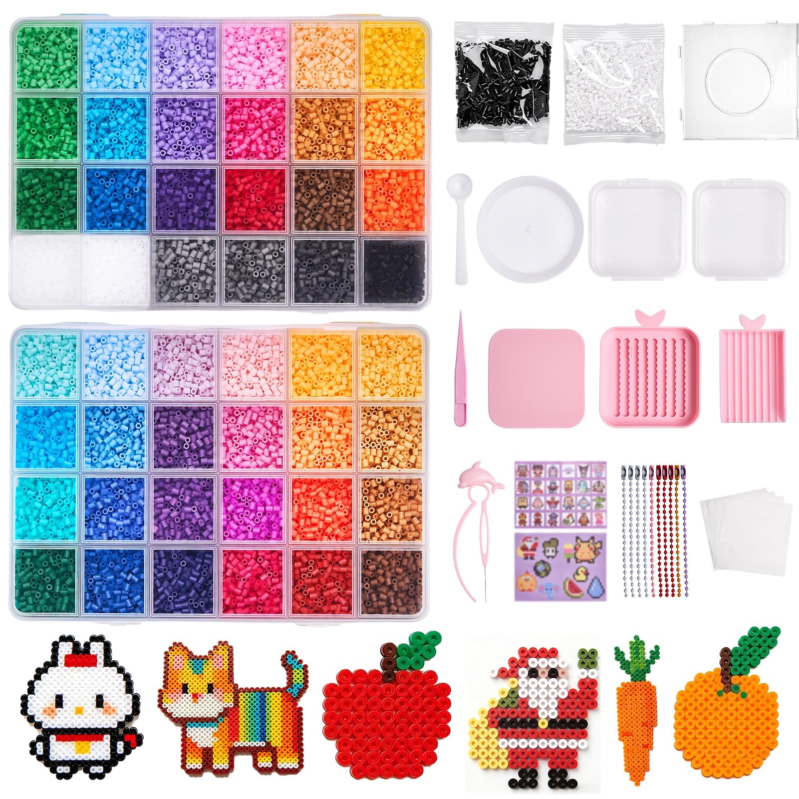 Mini Fuse Beads Kit, 20800pcs 2.6mm Iron Beads Set for Girls Boys DIY Crafts, 48 Colors DIY Art Craft Fuse Beads, Bead Melting Arts Crafts Kit with Pegboards Ironing Papers Tweezers Bead Pen 10 Chain