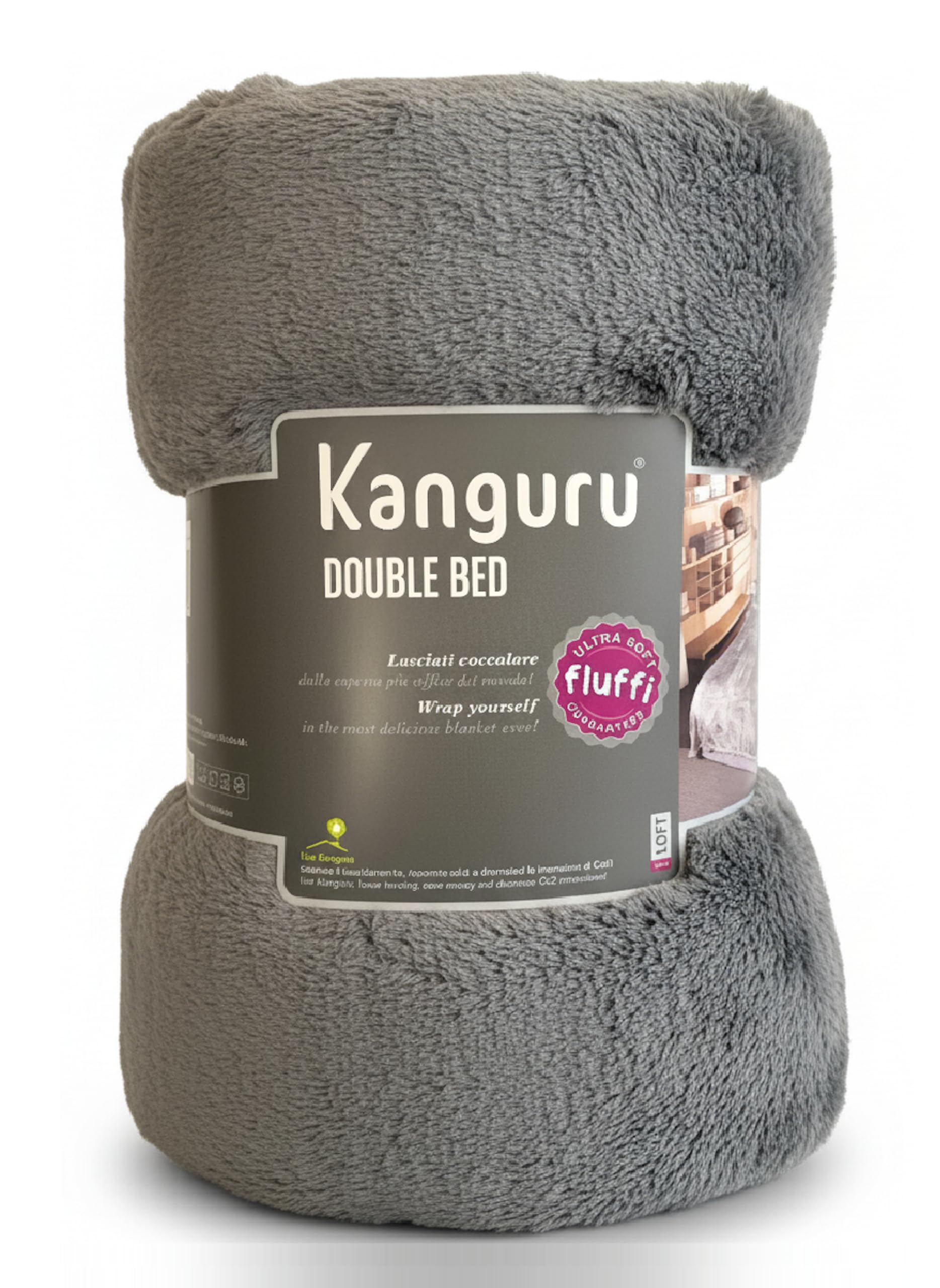 Kanguru Fleece Throw Blanket Fur Effect - Fluffy Microfiber Solid Blankets for Bed and Couch Double/Twin Size, Grey Loft, 230x230cm