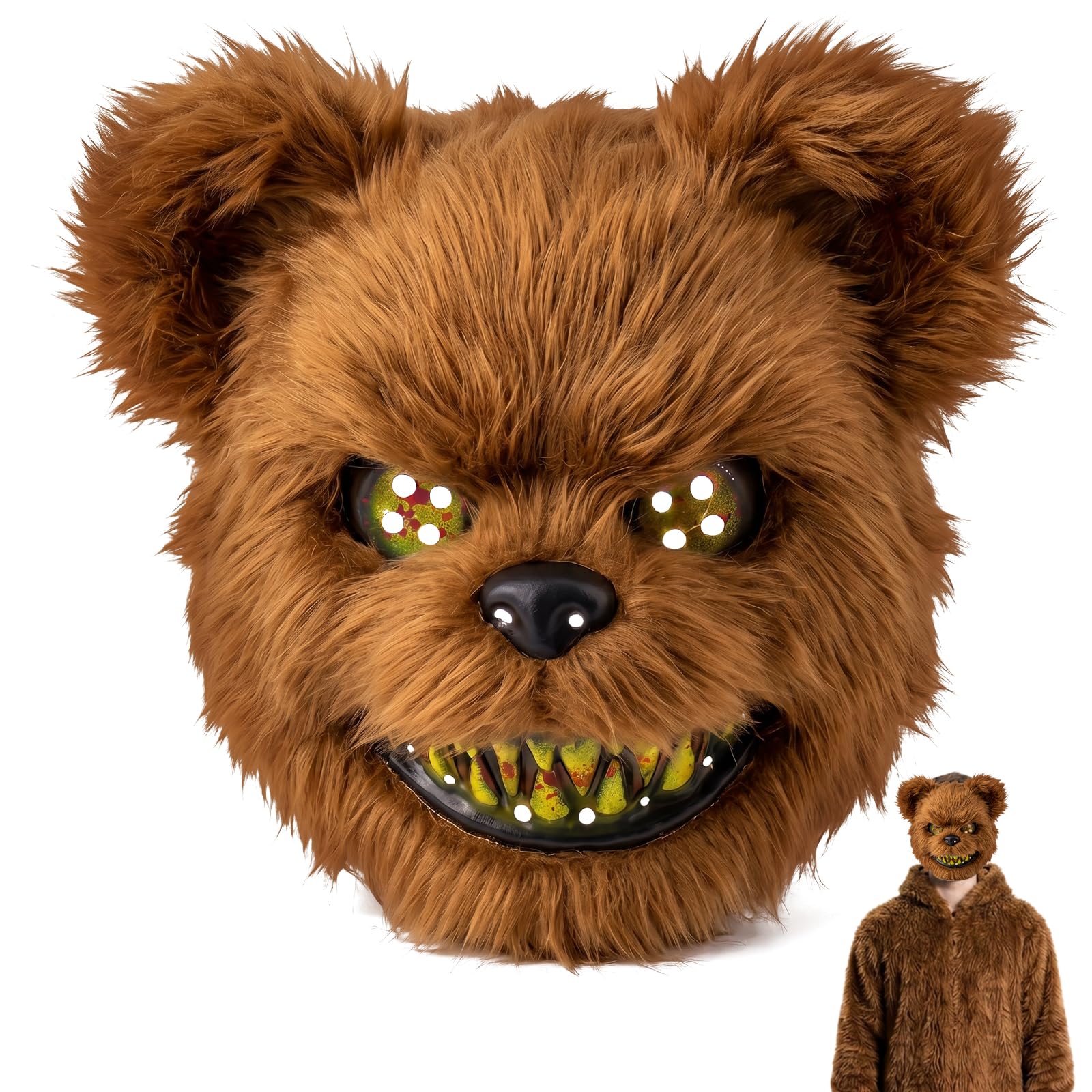 Kitimi Halloween Bear Mask, Scary Teddy Bear Mask, Horror Plush Bear Animal Masks for Adults Kids,Halloween Horror Party Carnival CosplayWear