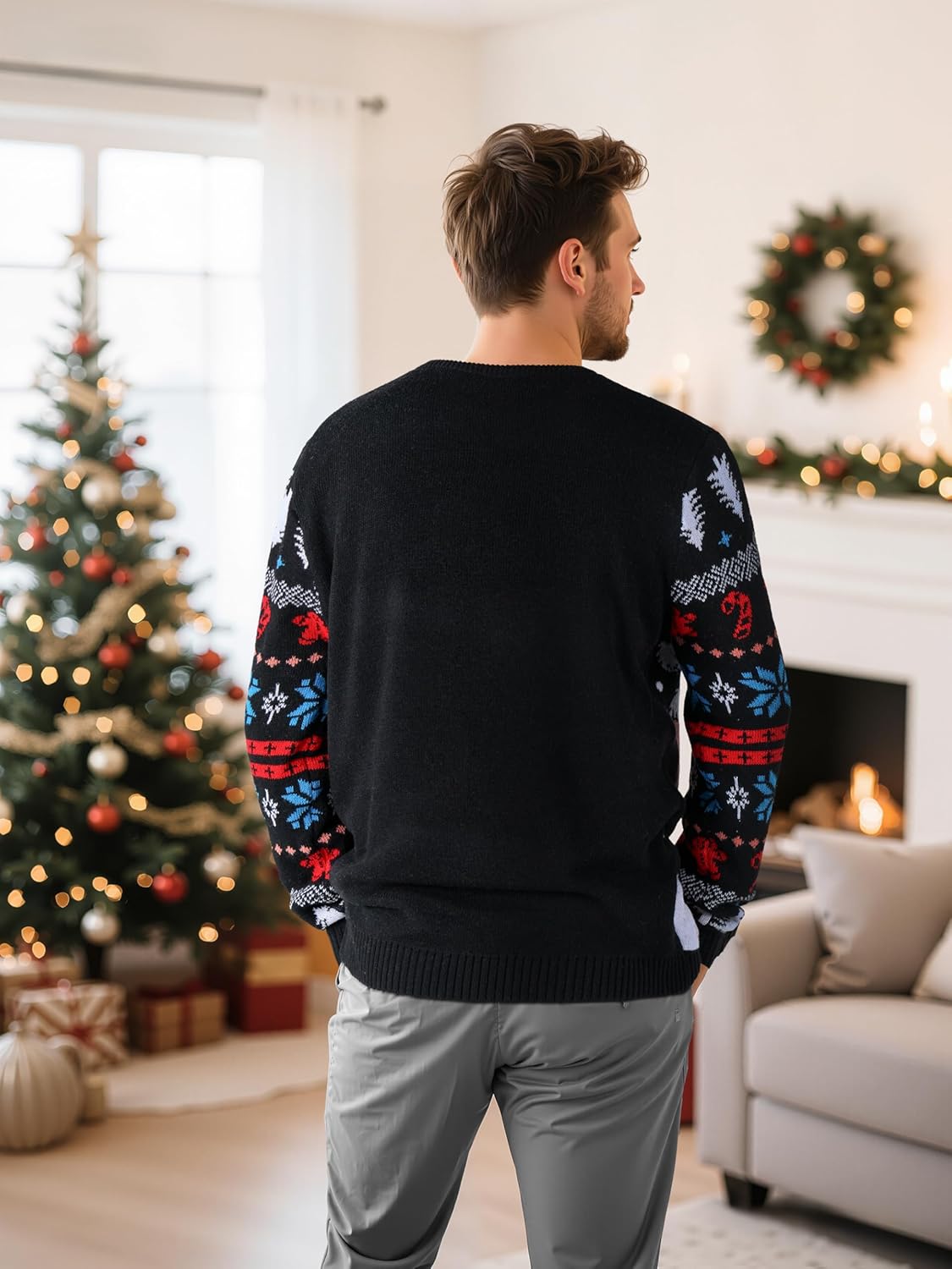 SOMSOC LED Light Up Ugly Christmas Sweater for Women Men, Xmas Jumpers Funny Knitted Sweaters with Light Bulbs - Image 3