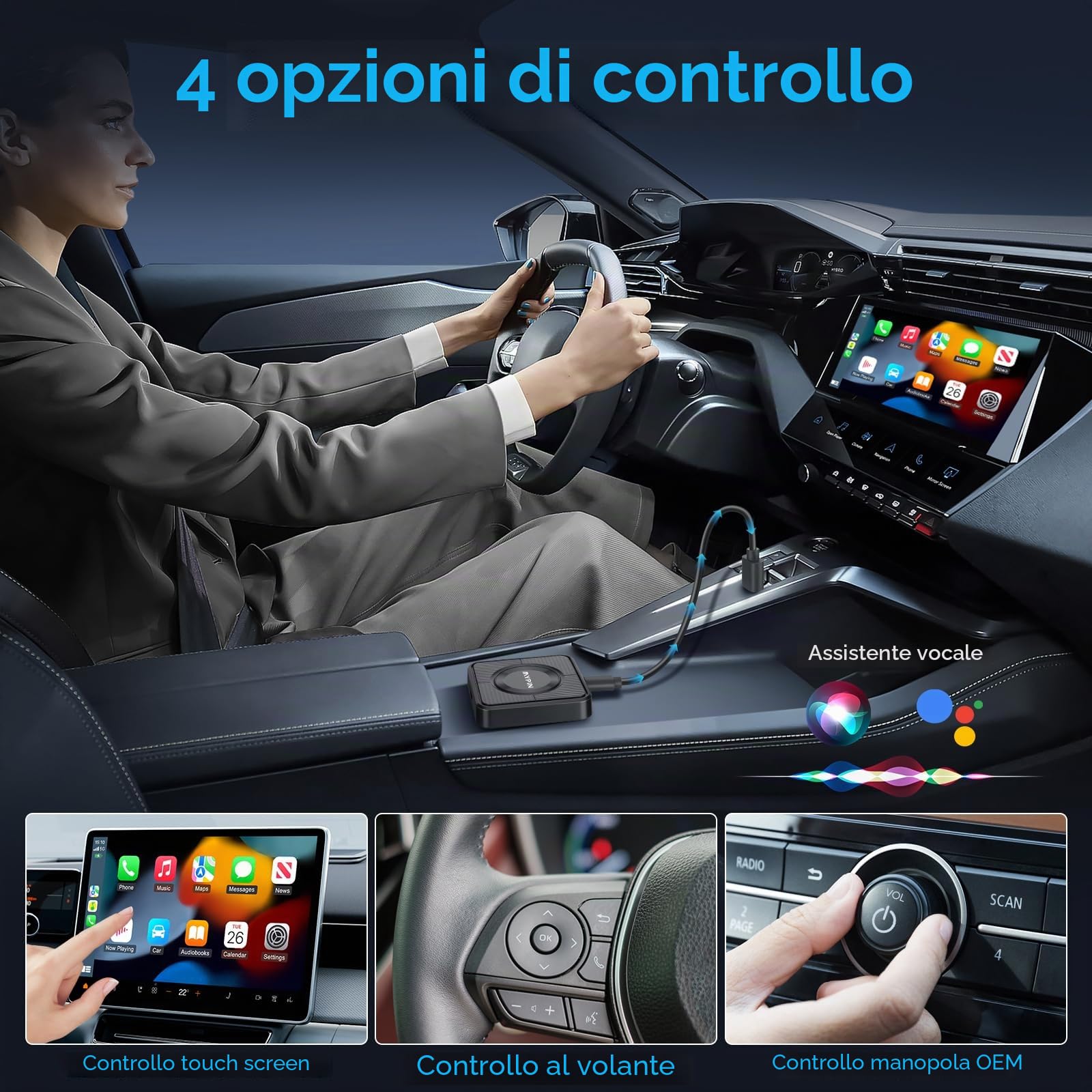 MYPIN Adattatore Wireless CarPlay 3 in 1, per Android Auto e Video, con Supporto Netflix/YouTube e Slot per Schede TF, Plug & Play, Compatibile con USB Type-C/A, per iPhone e Android