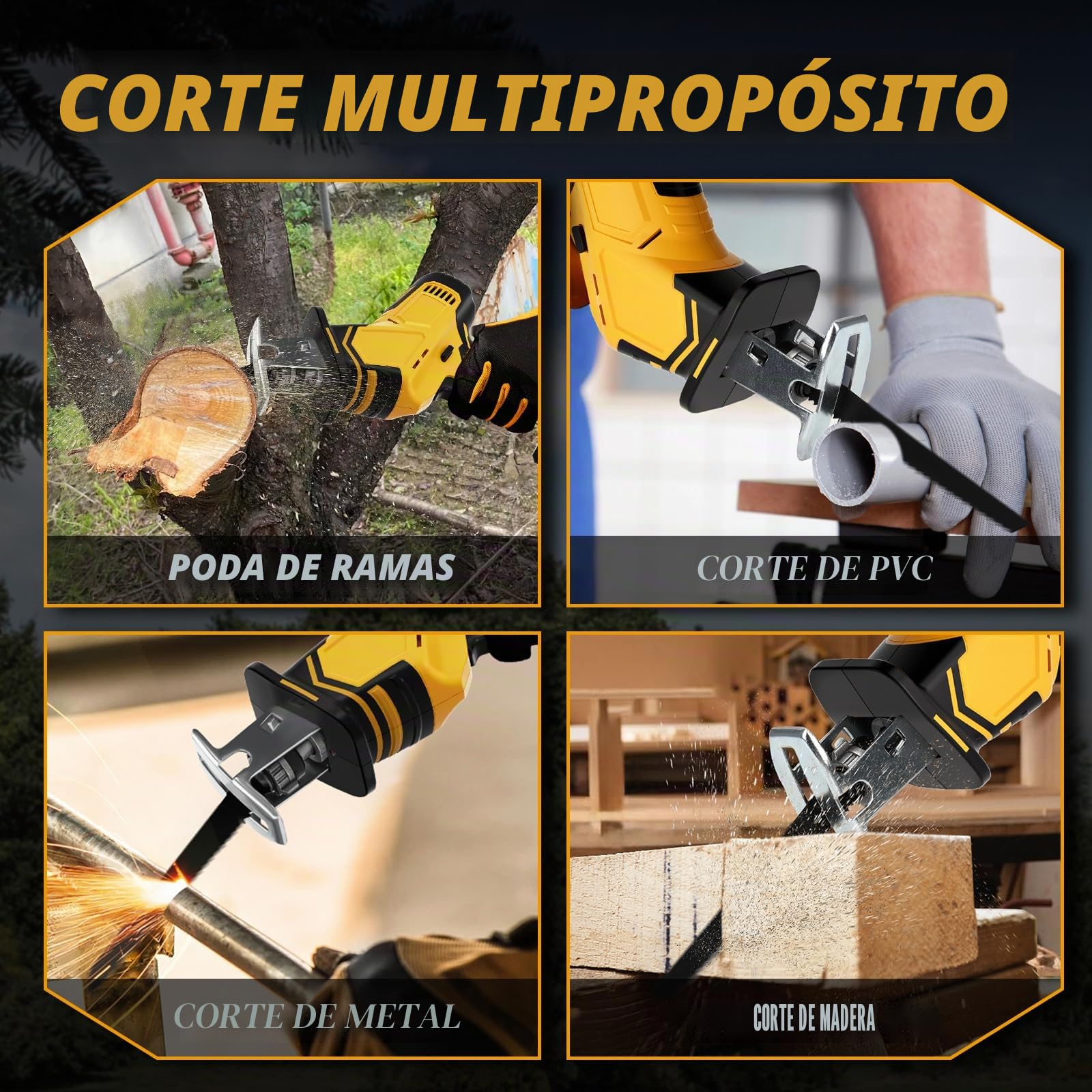 WingFly Sierra sable inalámbrica para Dewalt 18 V, 20 V batería, Sierra Alternativa profesional con 4 hojas, 2700 rpm, Sierra Recíproca Eléctrica con Velocidad Variable