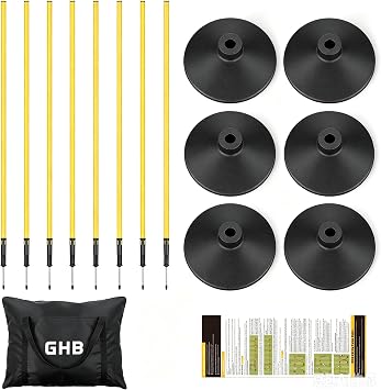 GHB Agility Poles 6 Pack 6ft Spring Loaded Spike Plus 6 Rubber Base