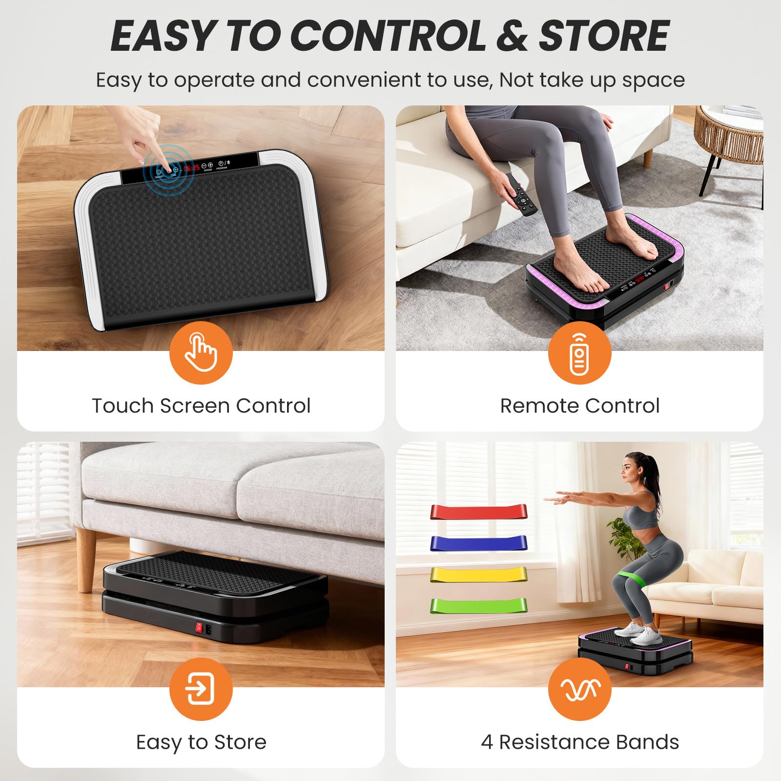 Plateforme Vibrante, Plaque Vibrante Fitness avec 200 Niveaux d'Intensité, 9 Programmes Sport, Haut-Parleur Bluetooth, Télécommande, Bandes et Cordes de Résistance , Écran LED, Capacité de 200 kg