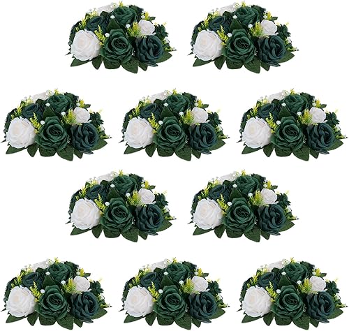 Miniatura 16 de NUPTIO Centros de mesa de flores para mesas de boda: arreglo de 6 piezas de flores artificiales rosas y blancas para bodas y fiestas - Rosas Rosa y