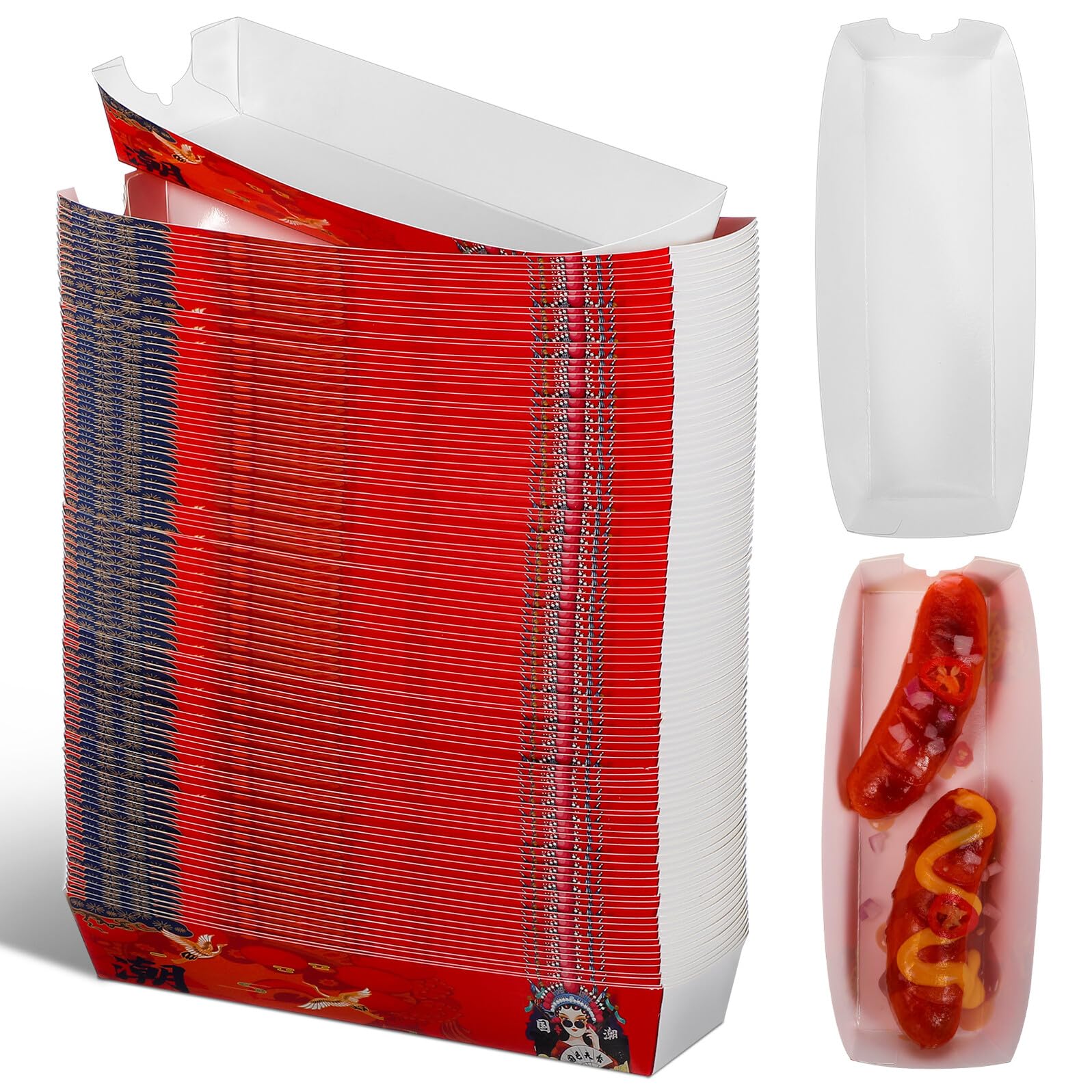 Garneck Lot de 100 Boîtes en Carton pour Hot-dogs Robustes et Faciles à Utiliser, Support en Papier pour Snacks Frits Lors de Fêtes et Barbecues en Plein Air