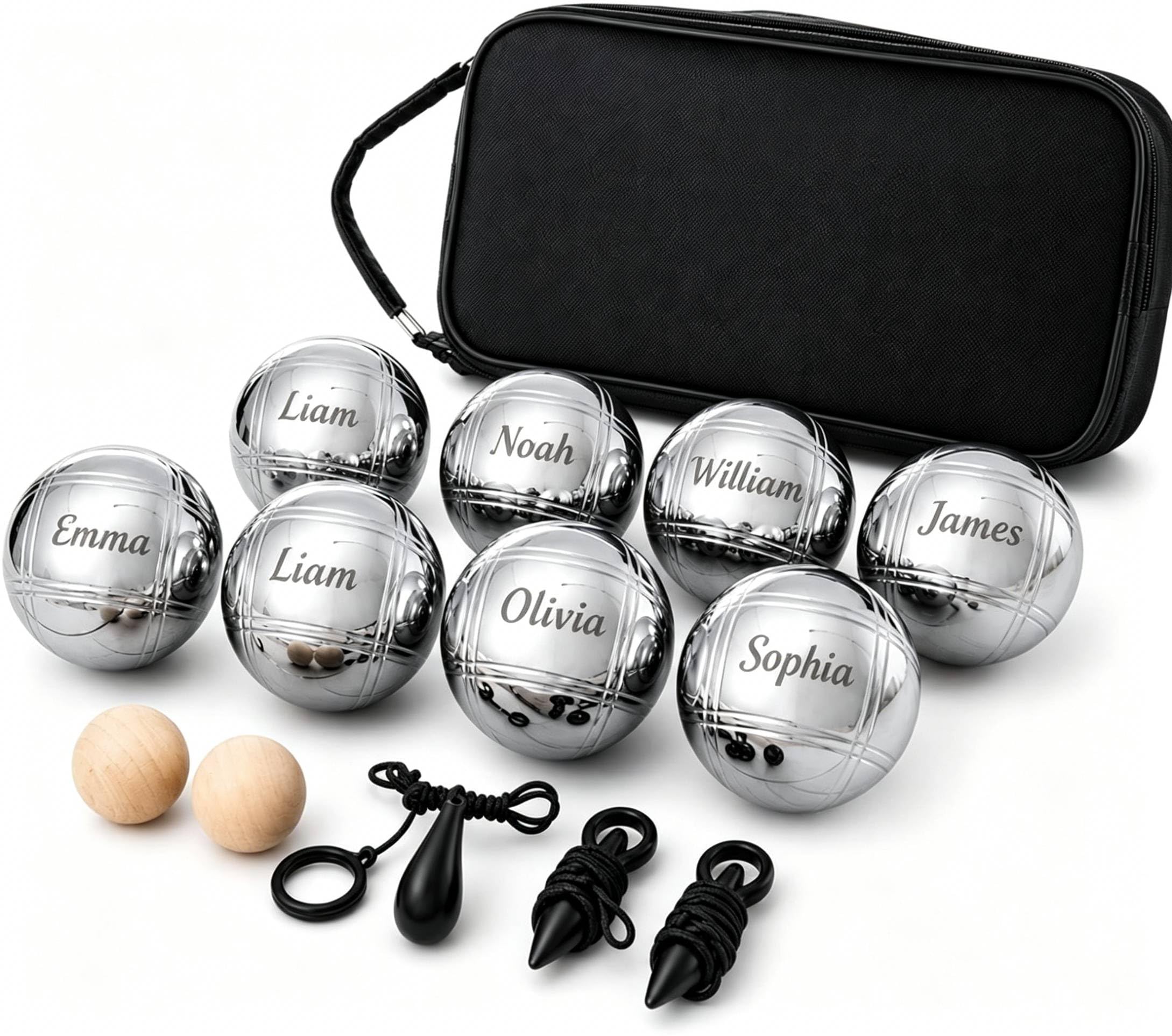 Boule Set mit Gravur/Ohne Gravur,Personalisierte Boule Set mit Tragetasche/Hartschalenkoffer, 6/8 Boccia Kugeln–Petanque Metallkugeln,Outdoor Gartenspiel für Erwachsene, Strand,Camping & Familie