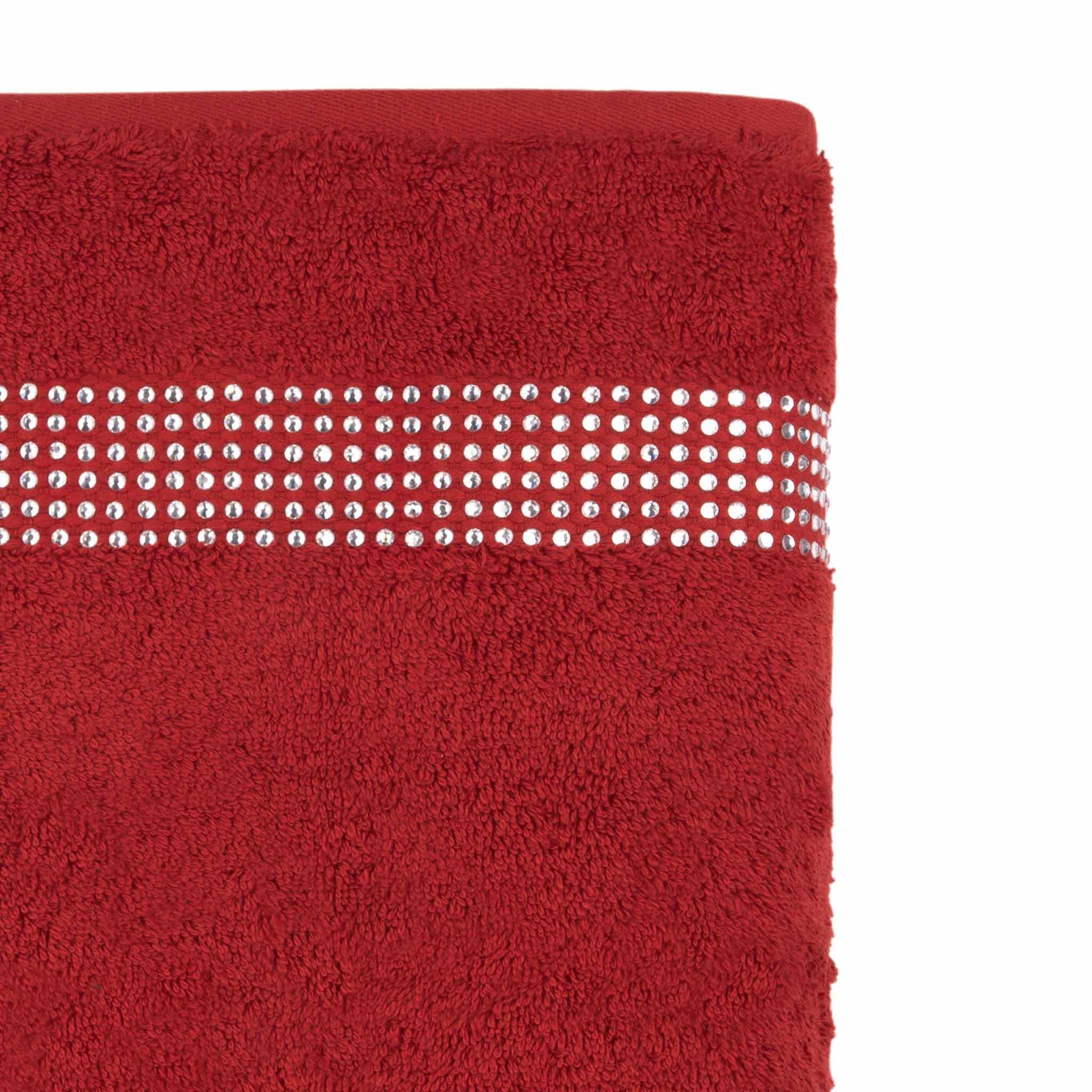 Sparkles Home Stripe Bath Towel, 100% Turkish Cotton, Glass Rhinestones, Machine Washable, 30x54, Sold Individually, Red