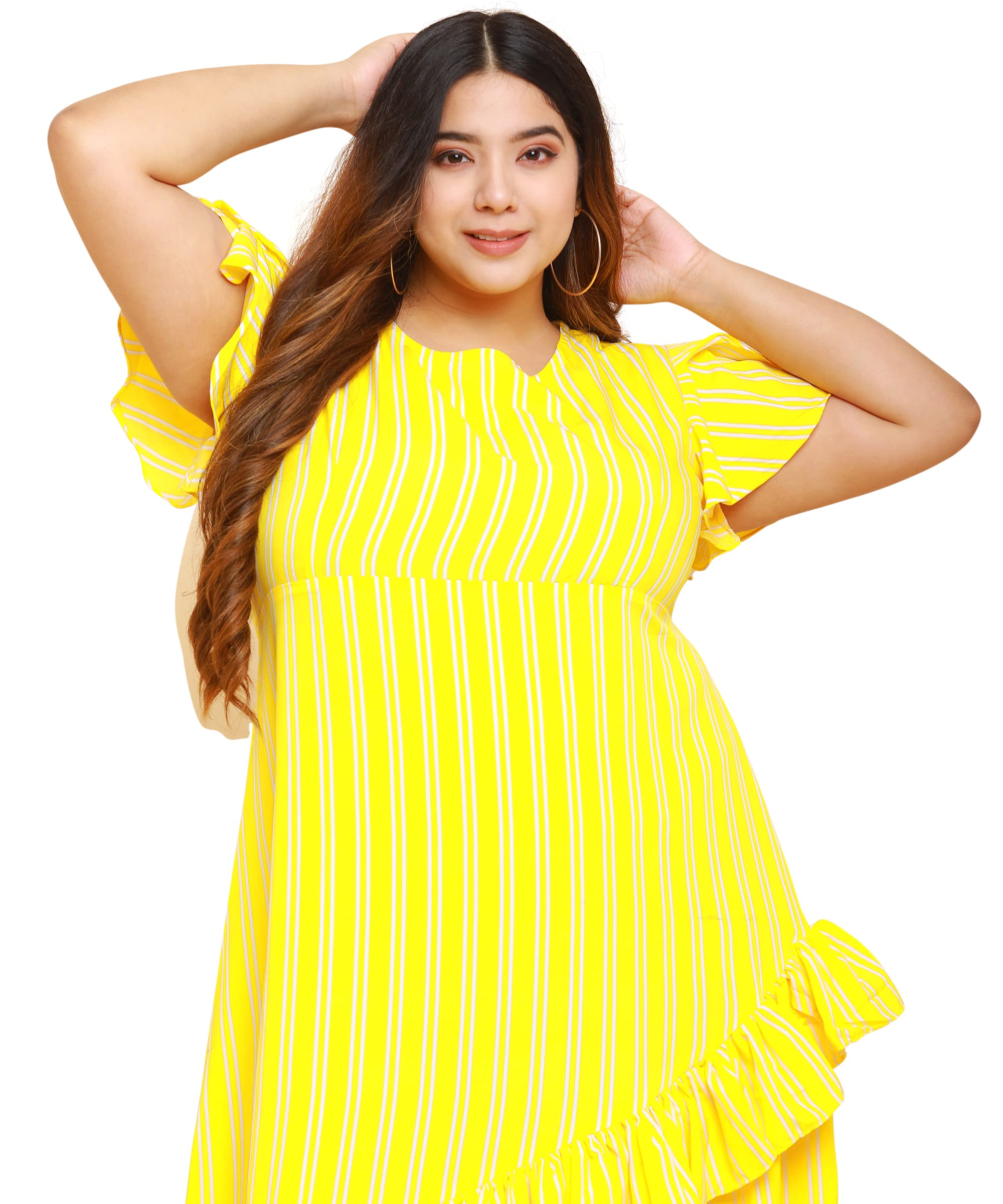 Oomph Dress For Women Stylish| Summer Vacation Style |Floral Print Wrap Maxi |Lightweight Flared Maxi Dress For Casual & Holiday Wear Yellow