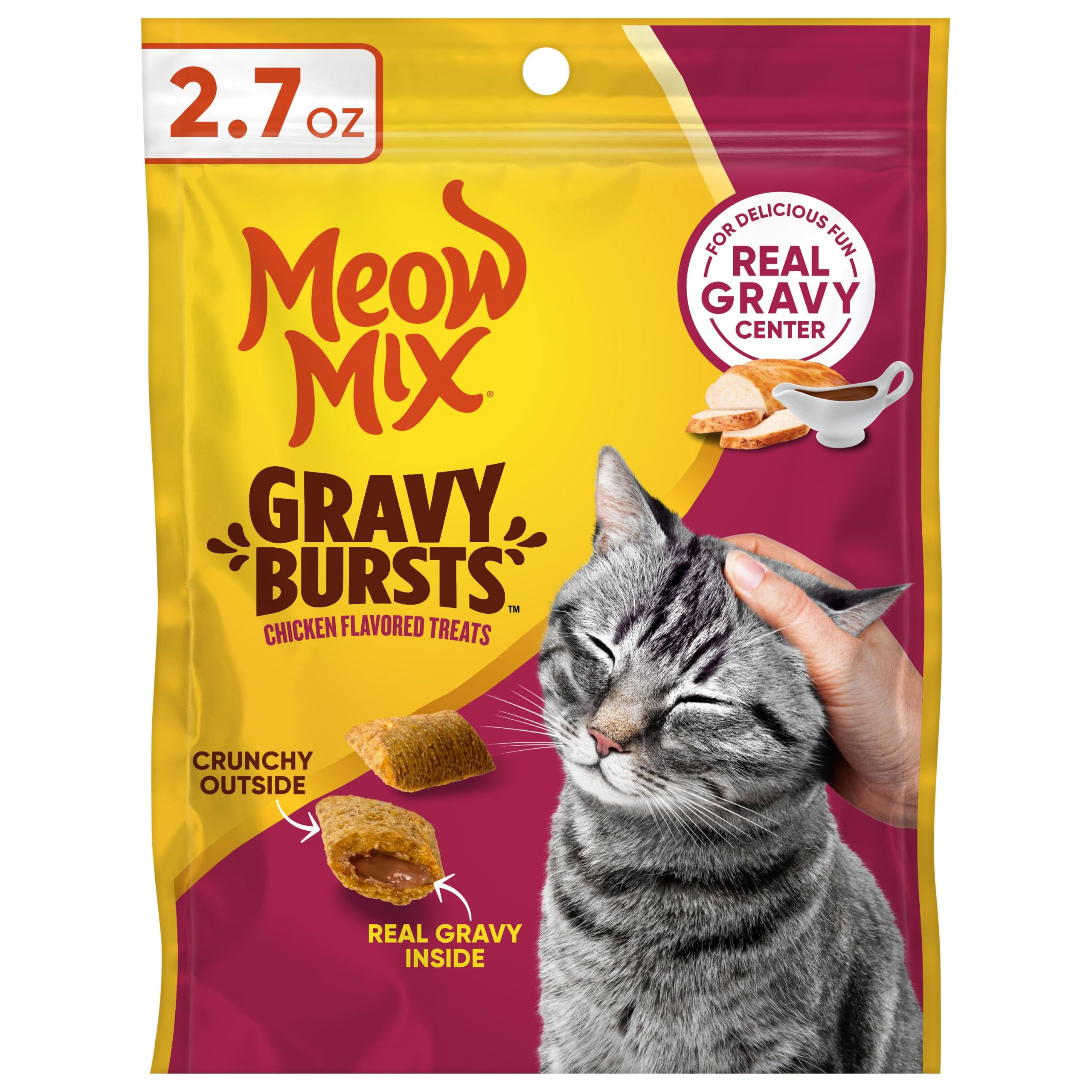 Meow Mix Gravy Bursts Chicken Flavored Cat Treats, 2.7 Oz. Bag