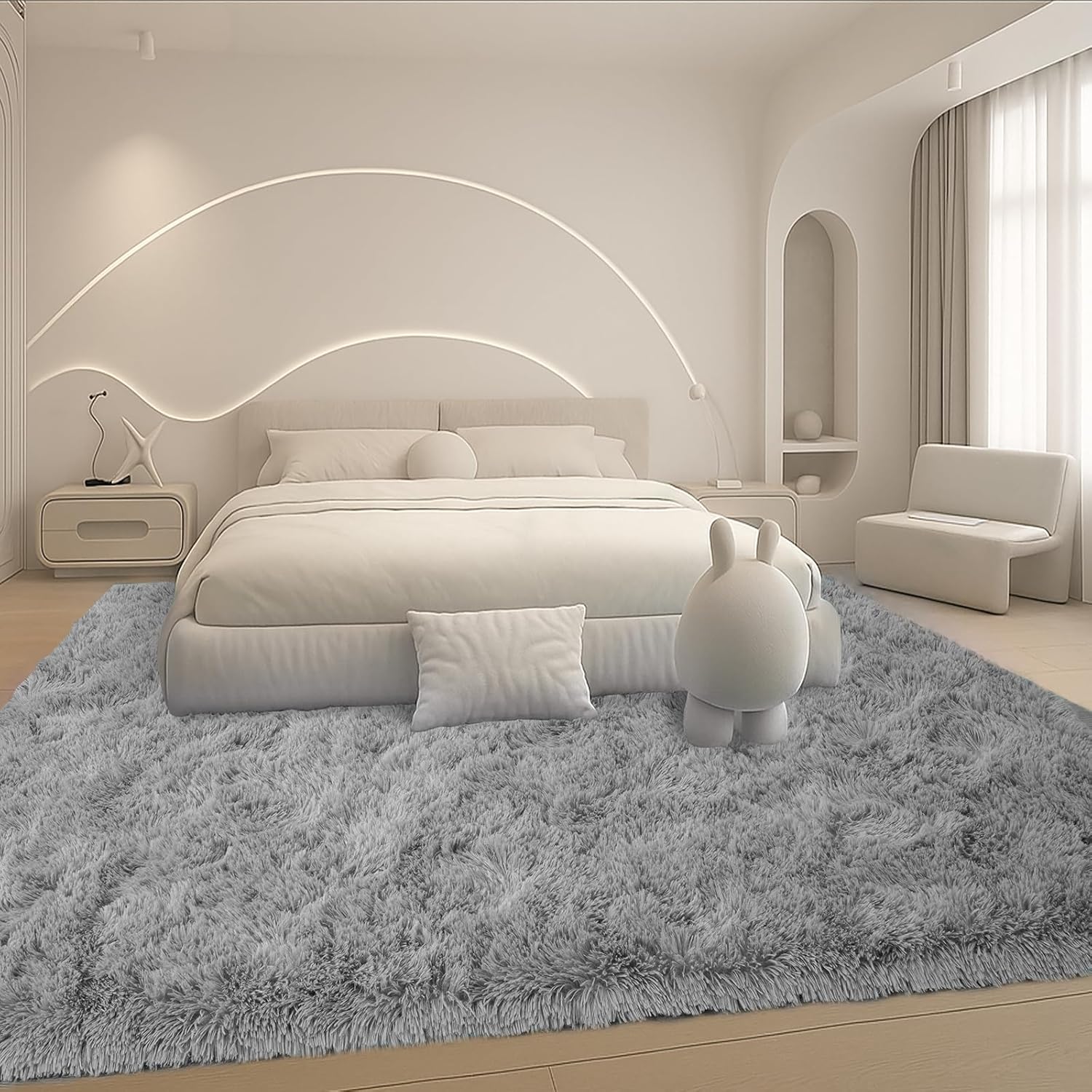 8x10 Area Rugs Living Room,Gray Large Plush Fluffy Bedroom Carpet,Non-Slip Upgraded Indoor Thick Soft Rug,Modern Plush Carpet Suitable for Kids Home Decor Aesthetics Dorm. Grey 8' x 10' (Rectangular)