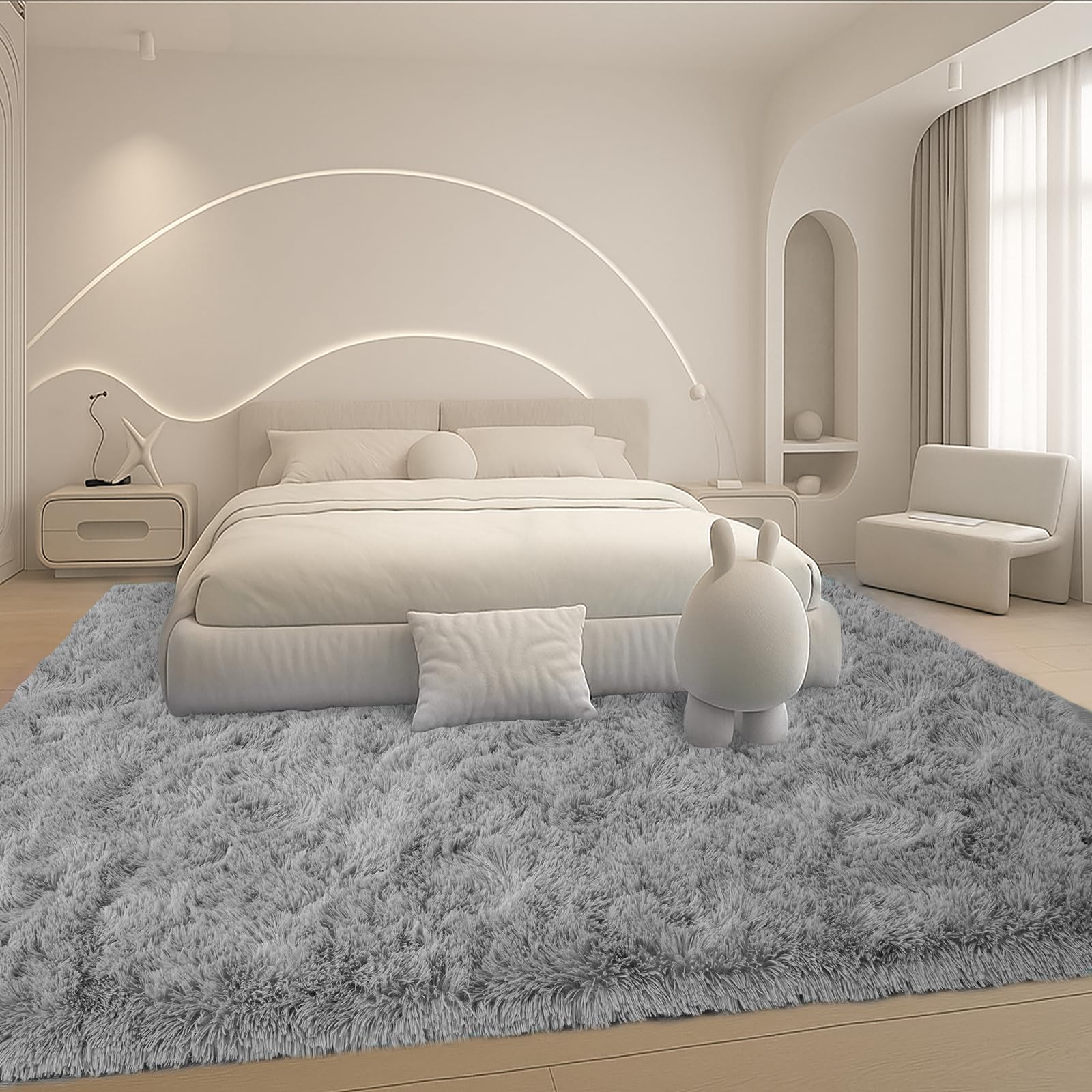 8x10 Area Rugs Living Room,Gray Large Plush Fluffy Bedroom Carpet,Non-Slip Upgraded Indoor Thick Soft Rug,Modern Plush Carpet Suitable for Kids Home Decor Aesthetics Dorm.