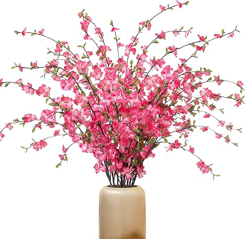 Ammyoo Flor de cerezo artificial, flores de cerezo sintético de 39 pulgadas, arreglo de ramas de melocotón para decoración del hogar, mesa de boda,