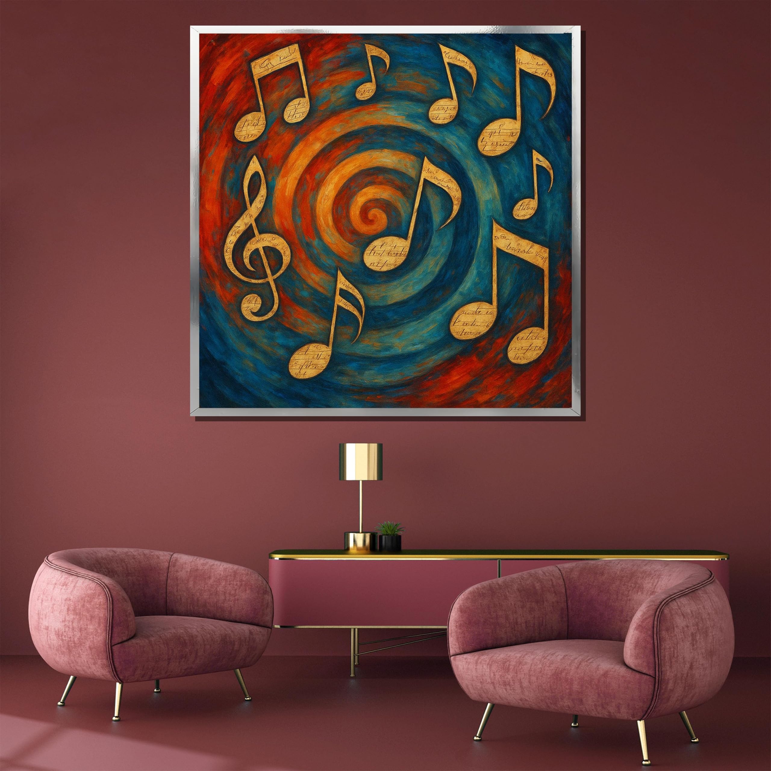 YUSUZHU Cuadro de notas musicales en lienzo – Listo para colgar. Arte de pared para sala de música – Para músicos, decoración del hogar. Cuadro listo para colgar (40x40cm/Marco interior).