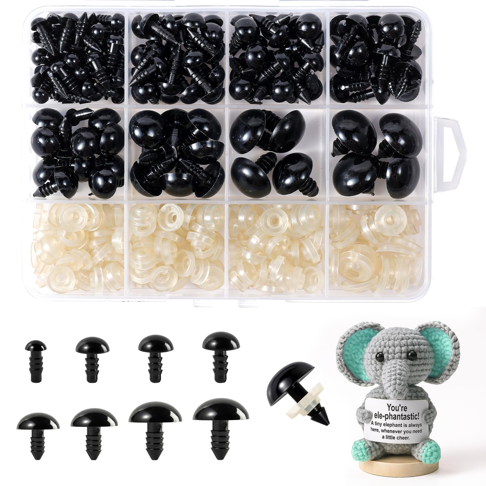 XKDOUS 6-18 mm 8 Sizes Safety Eyes for Crocheting Crochet Eyes for amigurumi Stuffed Animal Doll Eyes for