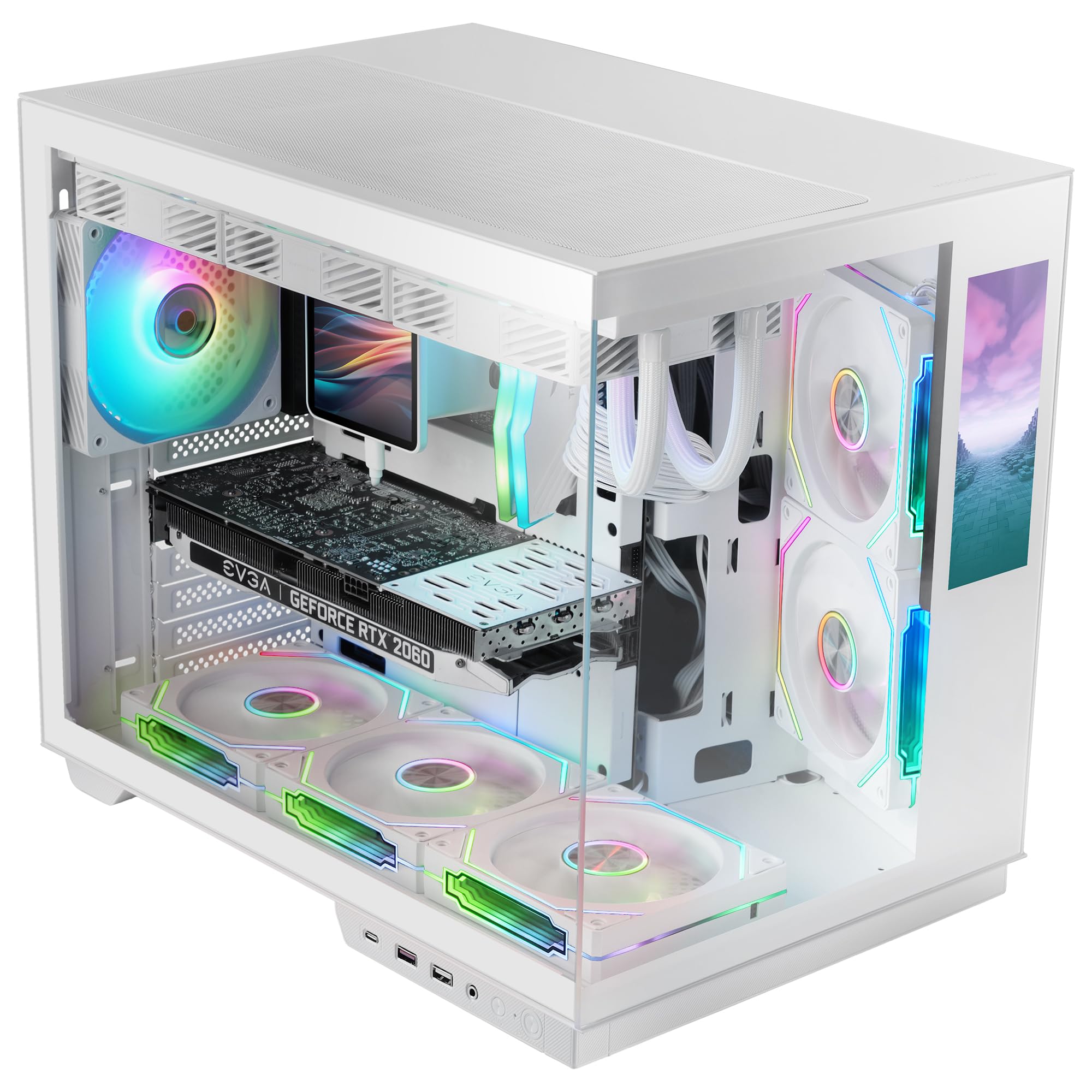 Mars Gaming MC-3TCORELCD Caja Gaming ATX, Pantalla IPS 7,2” Personalizable, Triple Cristal Templado Extraíble, Estructura Doble Cámara Lateral, Soporte de Refrigeración Líquida hasta 360mm, Blanco — view 60