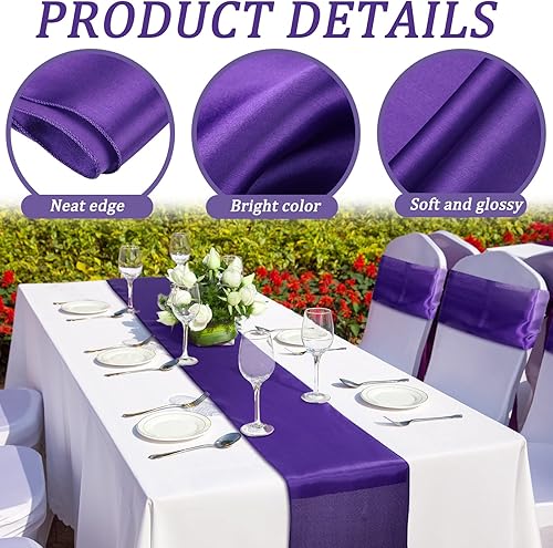 Miniatura 48 de Bencailor 24 caminos de mesa de satén a granel de 12 x 108 pulgadas de largo, mantel de tela suave brillante para banquete de boda, cumpleaños