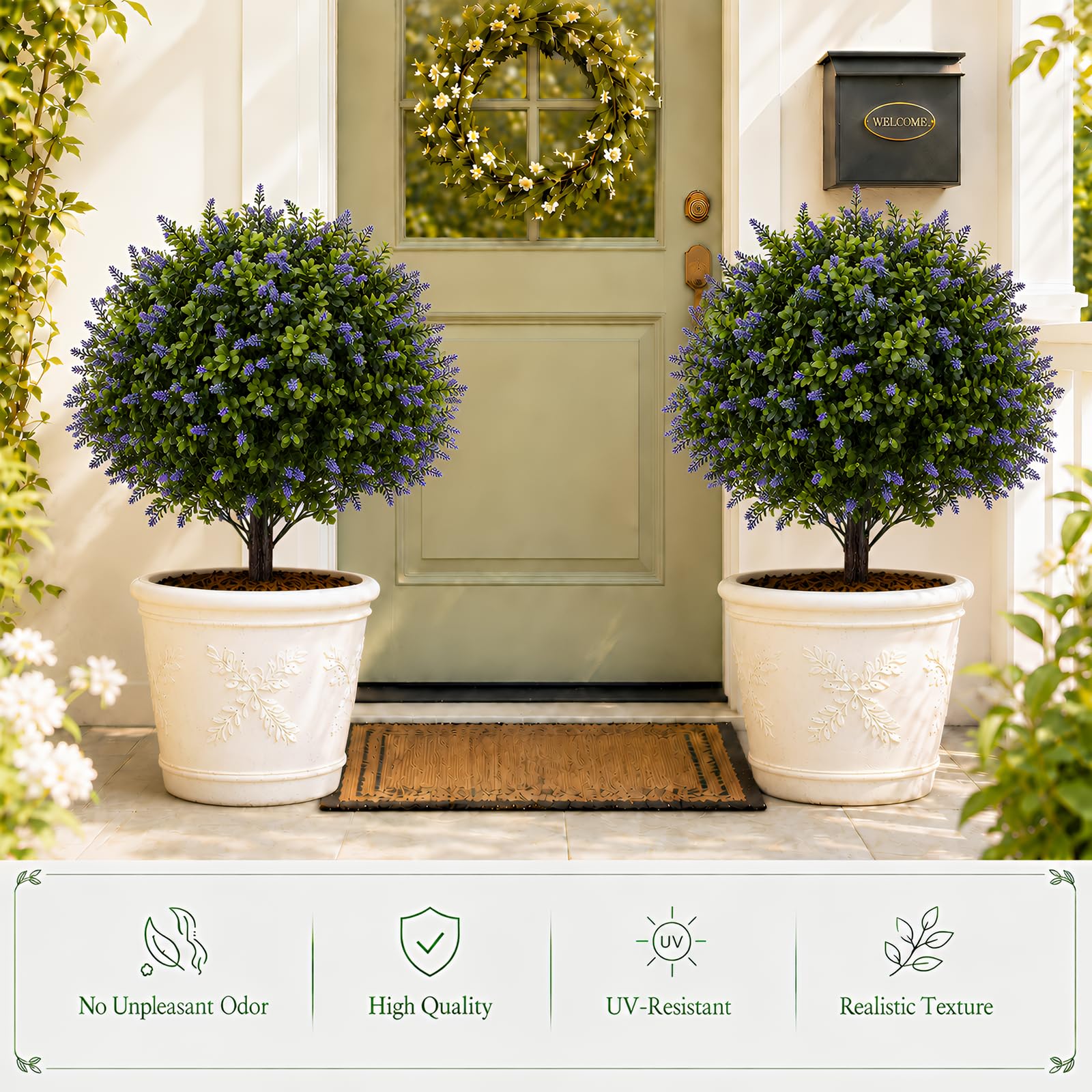 Árbol de lavanda artificial, 60 cm, juego de 2 unidades, resistente a los rayos UV, planta artificial con pico, para jardín y balcón