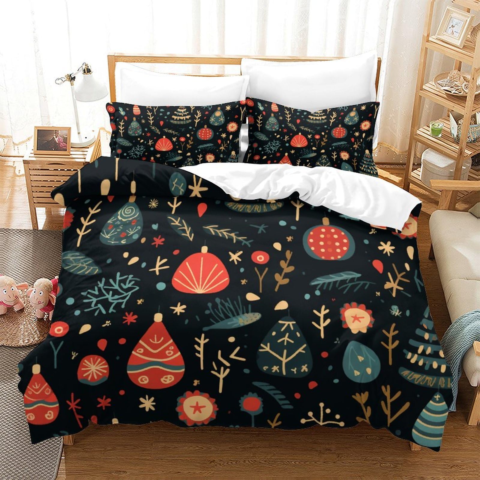 Parure de lit Noël 3D pour chambre adolescent et adulte grand lit douillet d'hiver