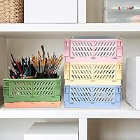 Vista 7 de monomono Paquete de 5 cestas de plástico para organizar, cajas plegables plegables para almacenamiento y organización, almacenamiento en el baño