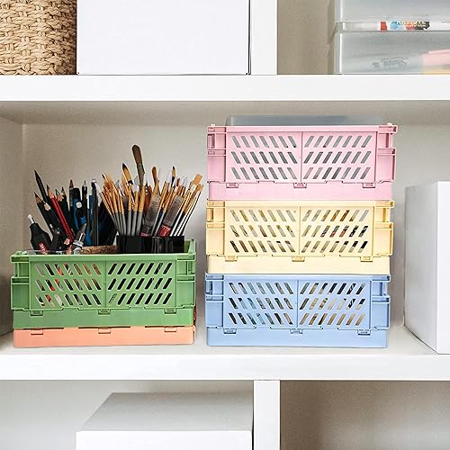 Miniatura 7 de Paquete de 5 cestas de plástico para organizar, cajas plegables plegables para almacenamiento y organización, cestas estéticas apilables ideales