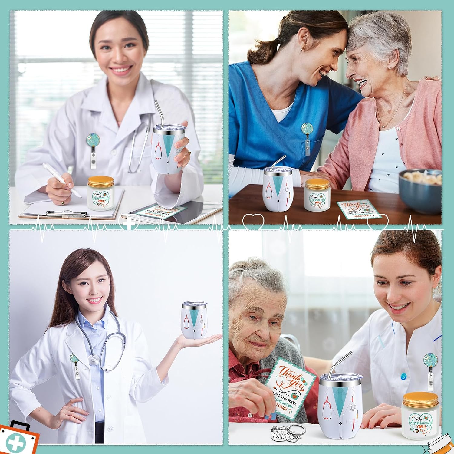 Patelai 9 Pcs Nurse Appreciation Gift Set Nurse Week Nurses Graduation Gifts with Coffee Mug, Sock, Keychain, Greeting Card, Badge Reel, Candles for Nursing School Student Teacher Essentials image 4