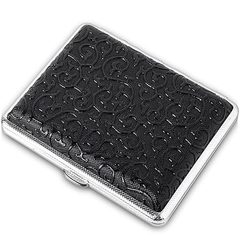Un estuche de cigarrillos de metal moderno y ultrafino con un clip de resorte de doble cara y un patrón de hierba de espiga retro (16 Tangcao negro)