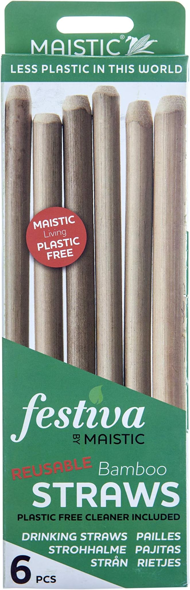 Maistic Natural Drinking Bamboo Straws 6 per Pack