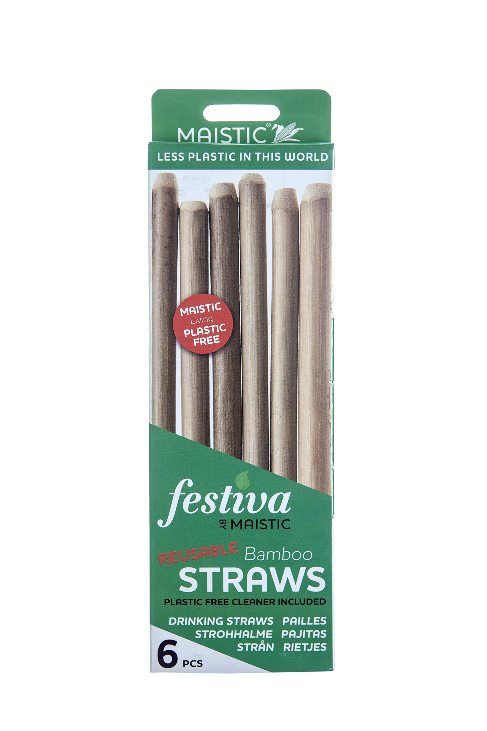 Maistic Natural Drinking Bamboo Straws 6 per Pack