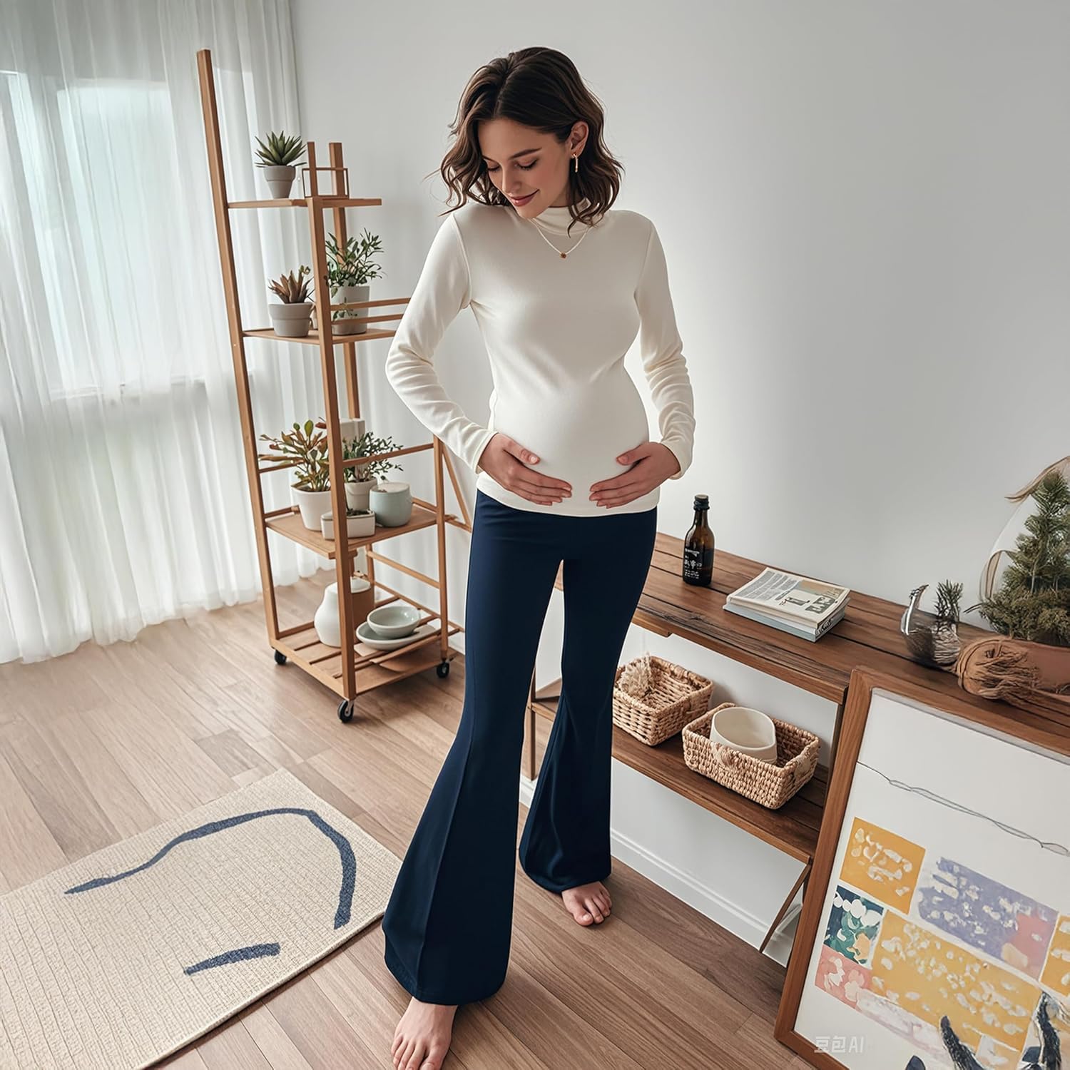 Blisset Women's Maternity Pants with Pockets Over The Belly Pregnancy Bootcut Yoga Pants for Work Casual - Image 3