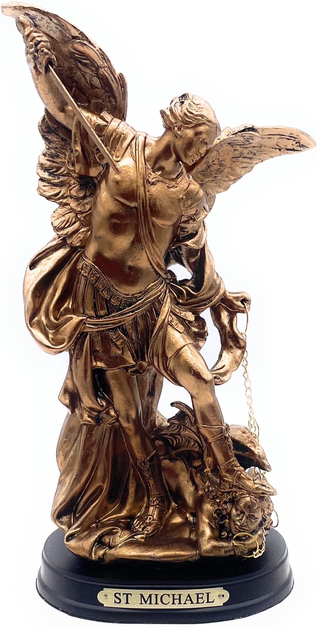 RUSTIX St Michael San Miguel Archangel Statue Defeating Satan Resin Sculpture (Bronze, 8.5 Inch)