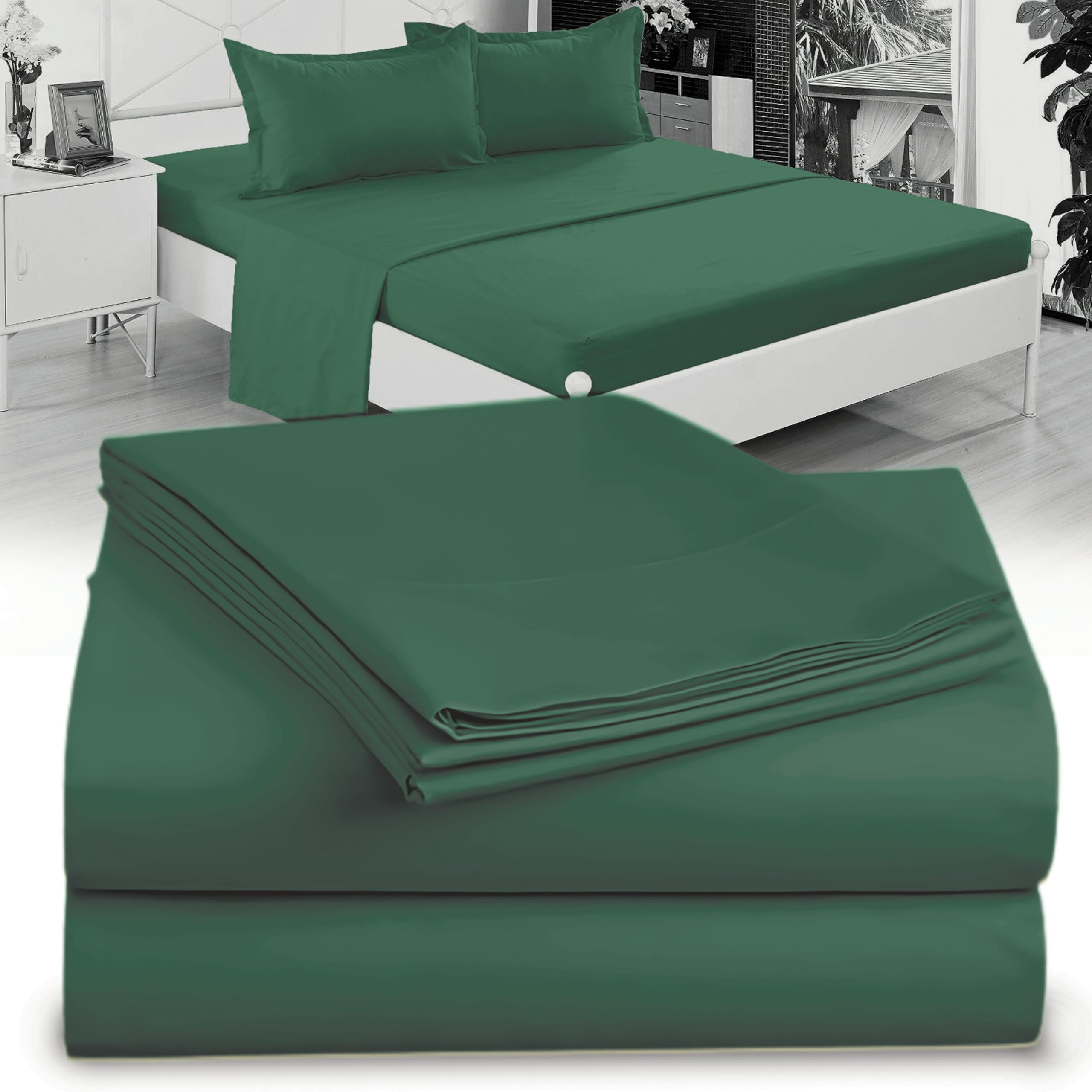 DESTINY CRESCENT BEDDING Microfiber Double Brushed Twin Hunter Green 3 PC Bed Sheets Soft and Comfy-15'' Deep Pocket,39''x75'' Great for Kids Room,