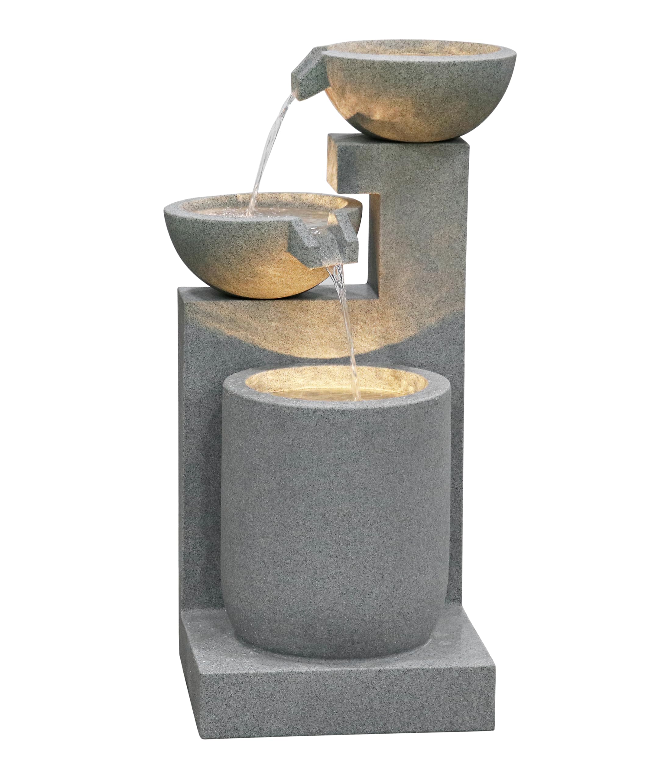 Dehner Gartenbrunnen Samson, Terassenbrunnen frostbeständig, Brunnen für Außen, mit LED Beleuchtung, ca. 100 x 54.5 x 54.5 cm, Polyresin, grau
