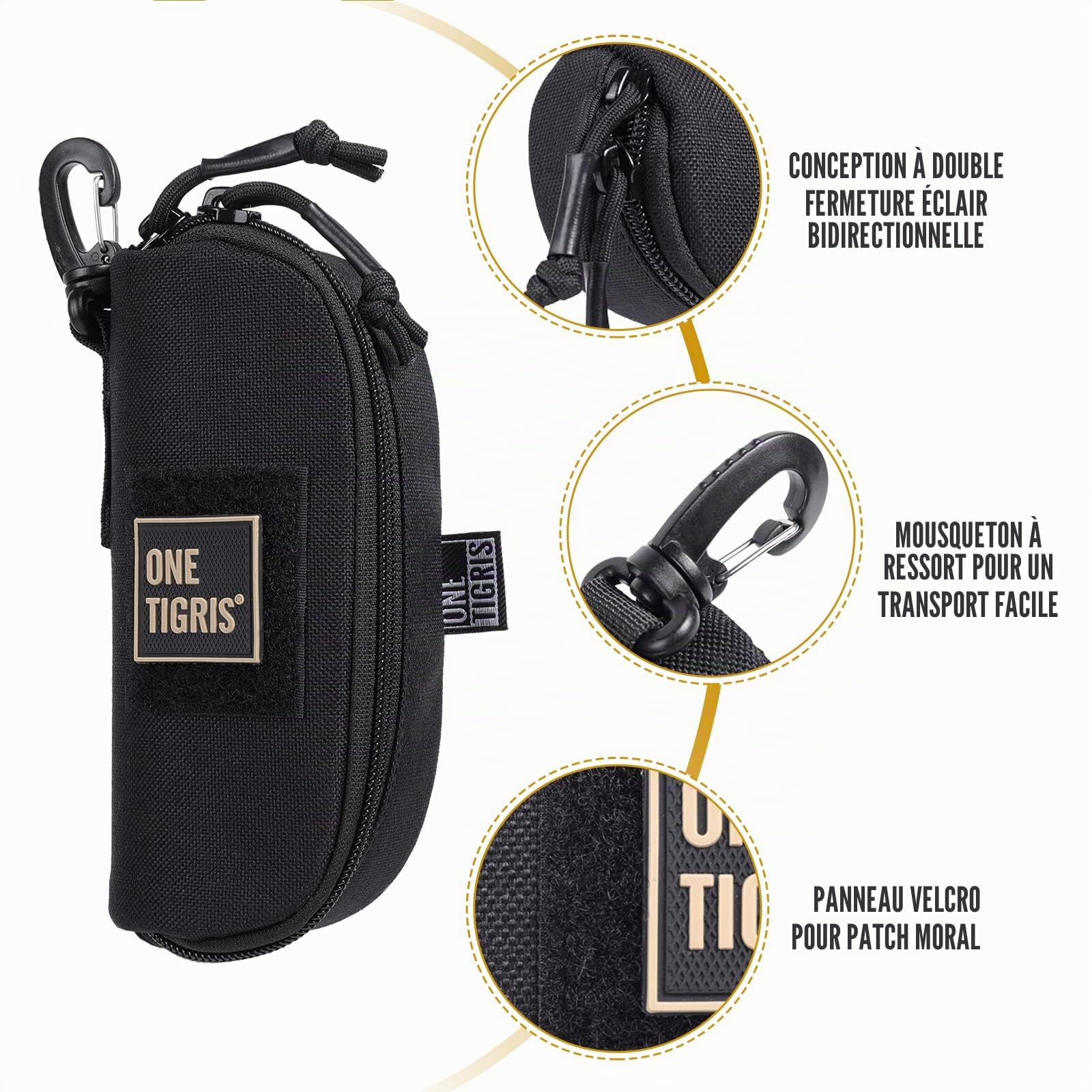 OneTigris Etui à Lunettes Rigide Tactique Zippé La Boîte De Protection pour Les Lunettes en 1000D Nylon avec Molle