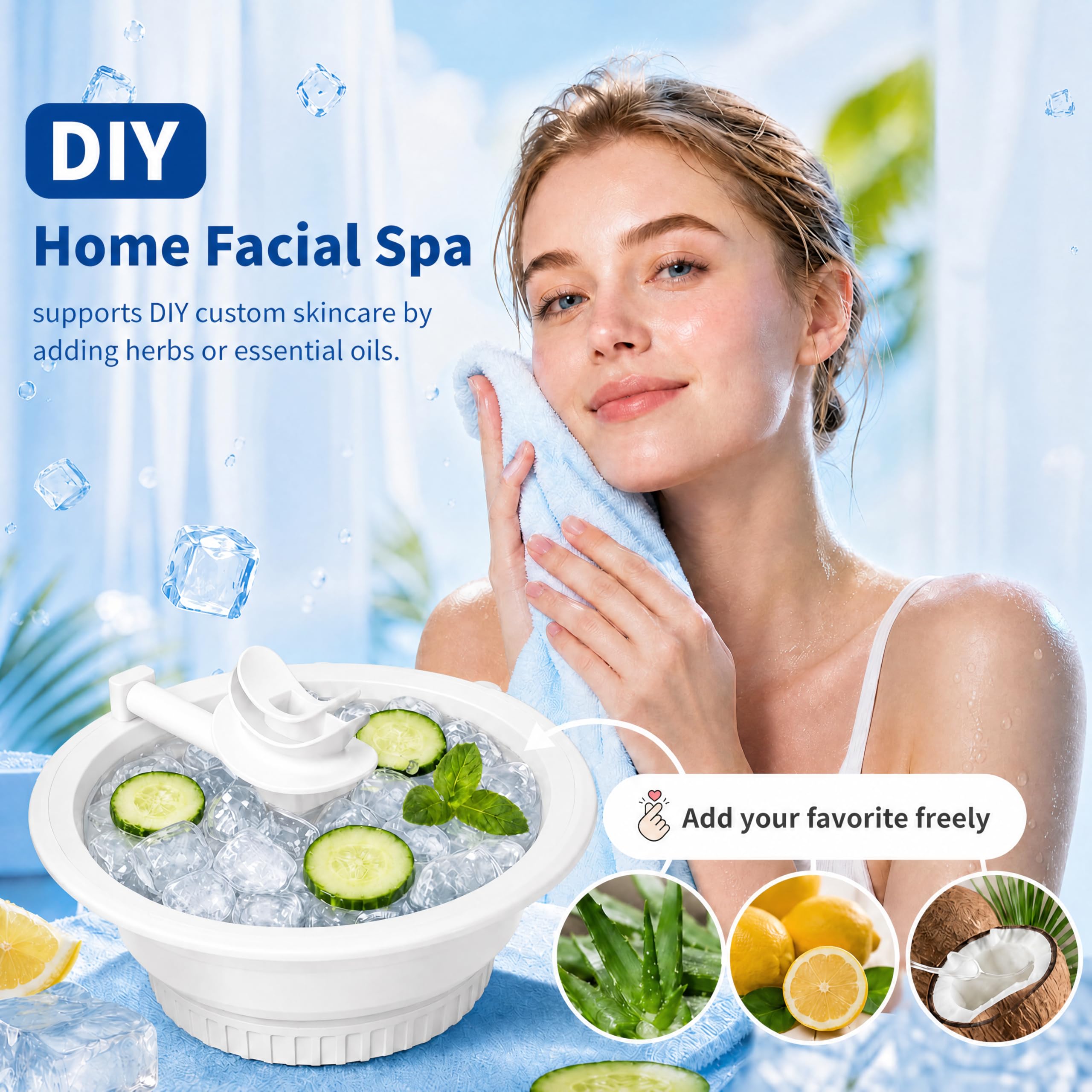 Collapsible Silicone Face Ice Bath Bowl with Breathing Tube and Ice Tray