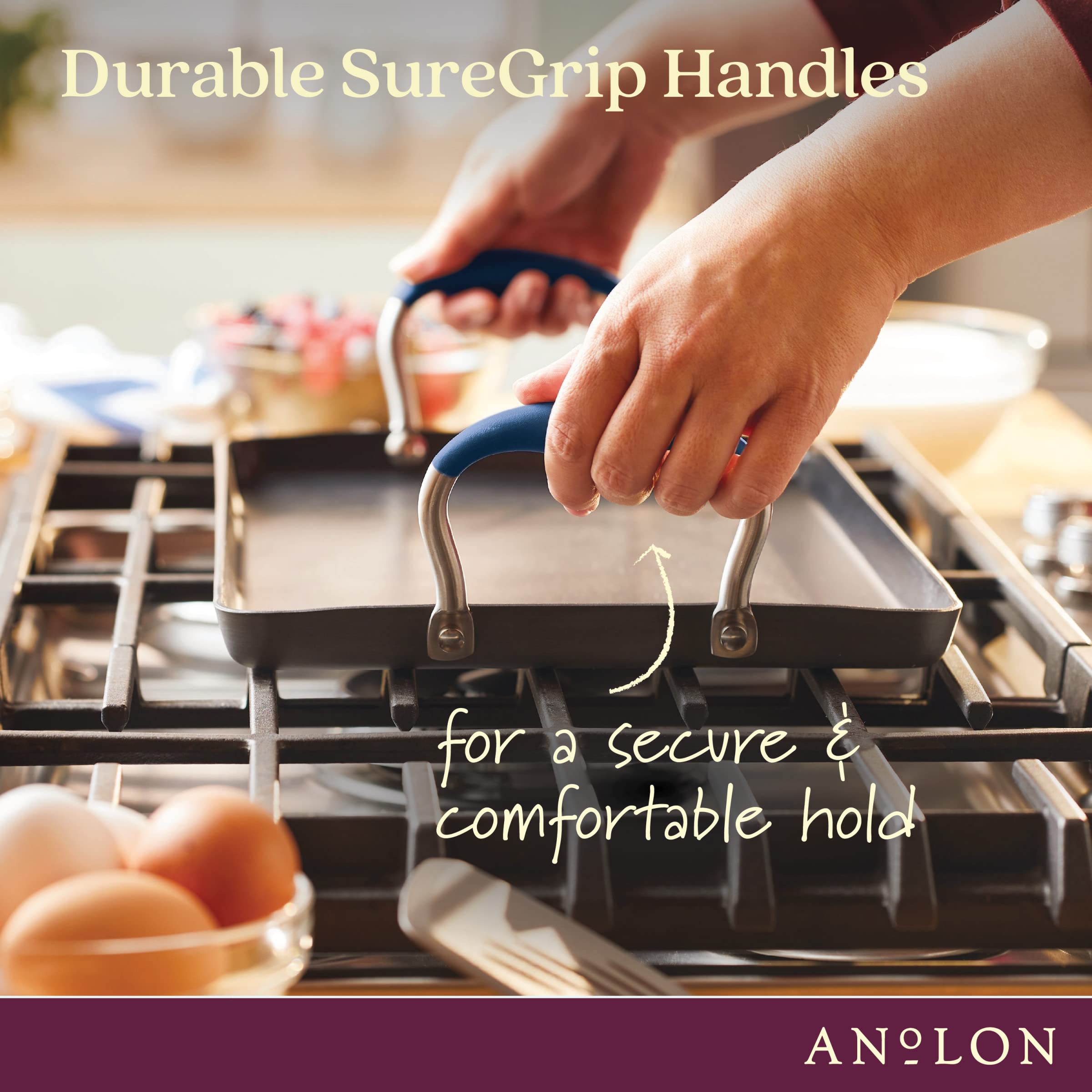 Anolon Advanced Home Hard-Anodized Non-Stick Double Burner Griddle 10 Inch X 18 Inch Onyx