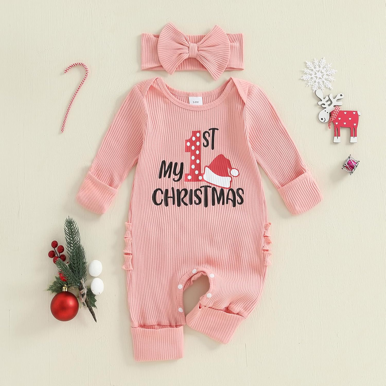 FYBITBO My First St Patricks Day Baby Girl Outfit Shamrock Onesie Romper Long Sleeve Waffle Jumpsuit Newborn Clothes Outfits - Image 5