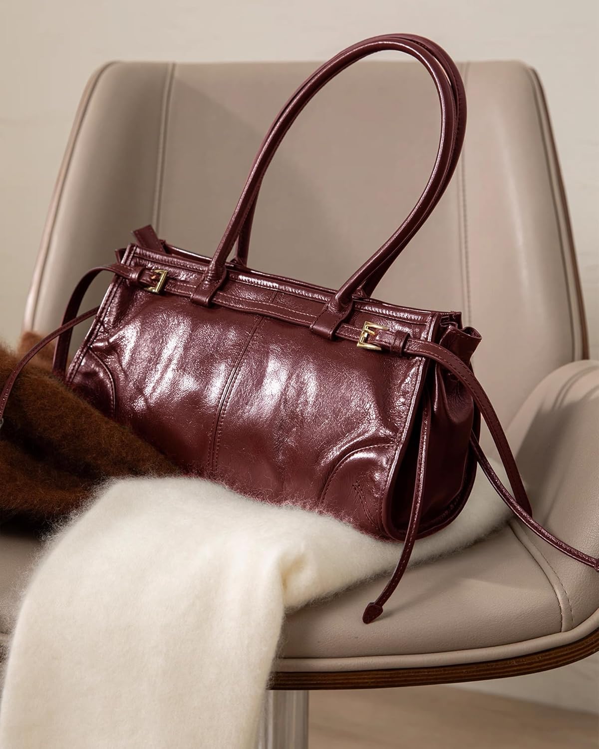 NEWBELLA Women's PU Leather Clutch Purse - Convertible Top Handle Shoulder Bag for Work Evening - Image 3