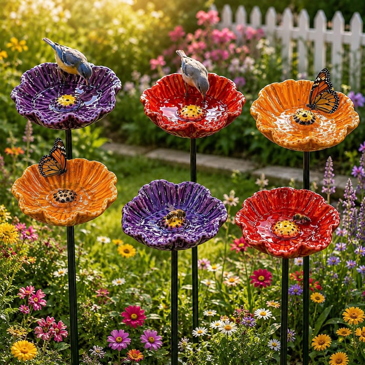 Handcrafted Ceramic Bee Watering Station,6Pcs 22.5cm Bee Blossoms for Water Ceramic,Pollinator Feeder Flowers for Bees,Water Drinking Station Bowl,Mini Bird Bath Outdoor Garden Decor for Nature Lovers