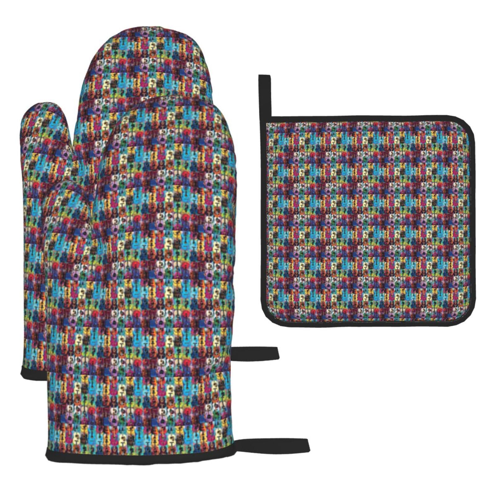 Color Acoustic And Guitars Print Oven Mitts Kitchen Gloves Set Everyday Baking Grilling Microwaving Cooking Gift