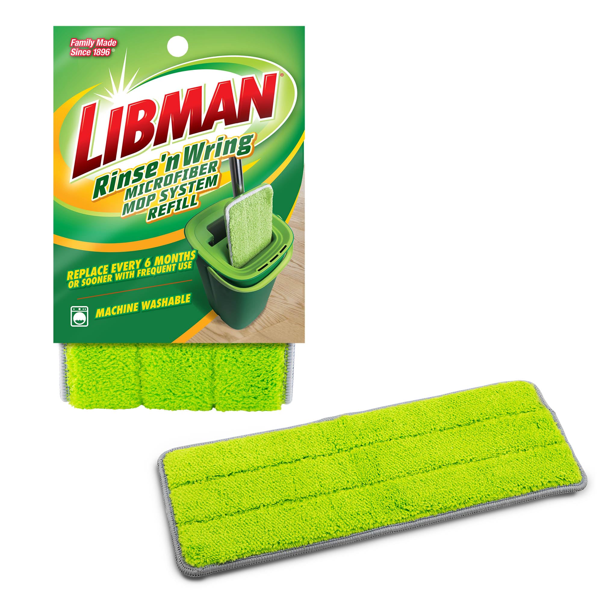 Libman Wkłady do mopa i wiadra Rinse 'n Wring | Mop podłogowy z mikrofibry | Środek do czyszczenia podłóg z twardego drewna | Mop na mokro i na sucho | 6 podkładek z mikrofibry
