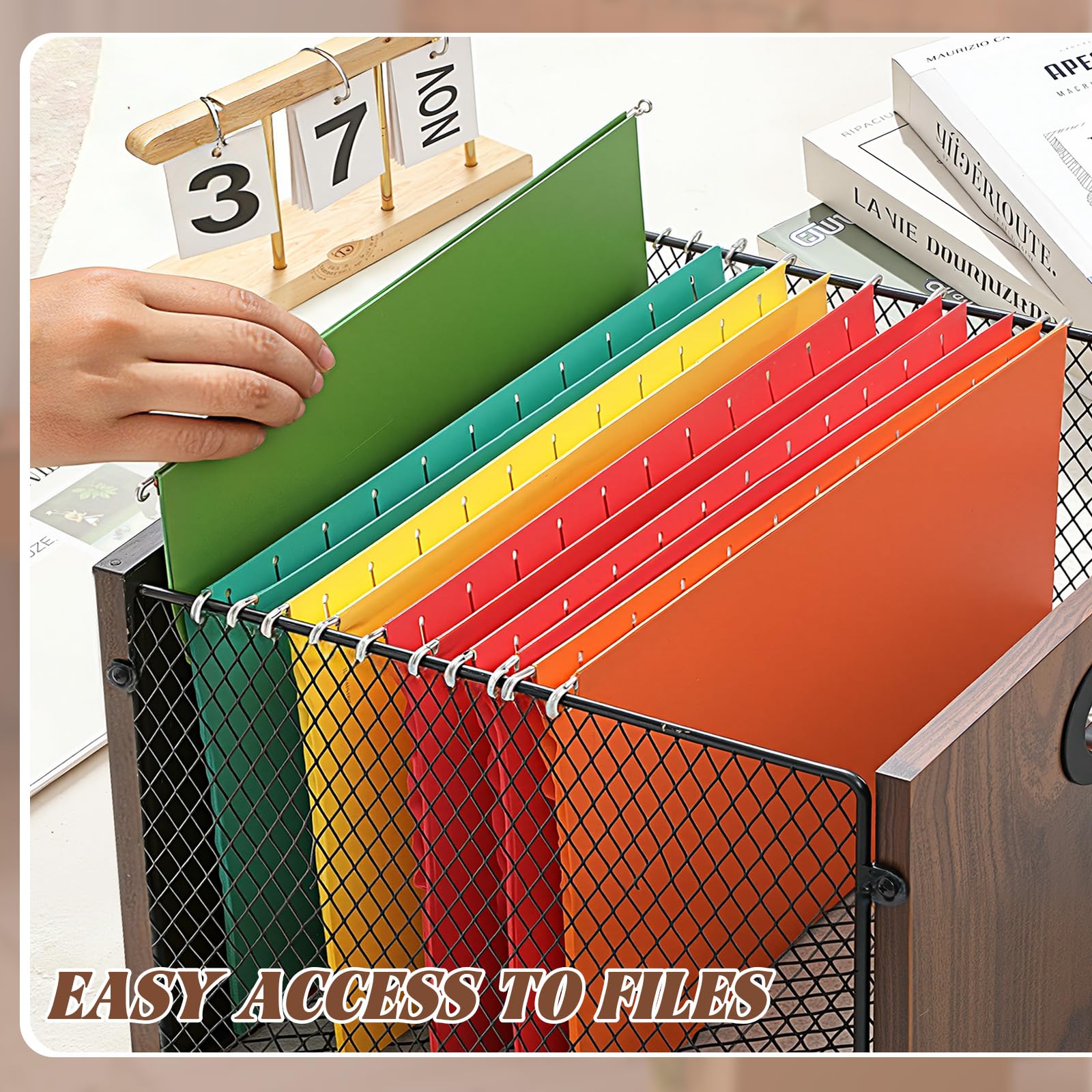 Yalikop Organizador de archivos colgante, caja de almacenamiento para carpetas colgantes, gabinete de madera con asa para escritorio de oficina en casa, tamaño carta