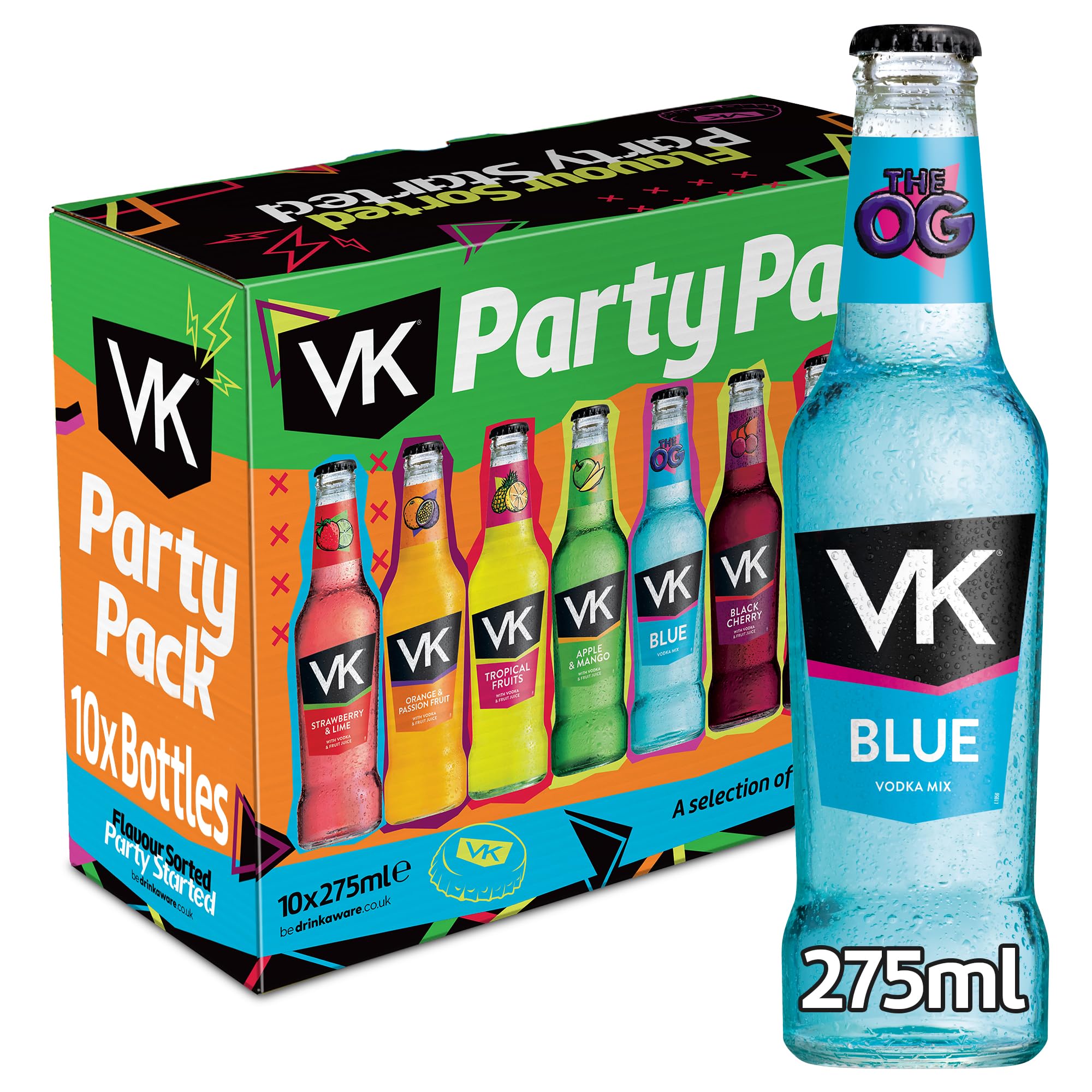Party Pack 10 x 275ml | 3.4% ABV | Alcopops Party Pack | 10 Bottles | Vodka & Fruit Juice | Ready To Drink | Mixed Pack | Premixed Alcohol Drinks | Fruity Flavoured Sparkling Vodka Drinks |